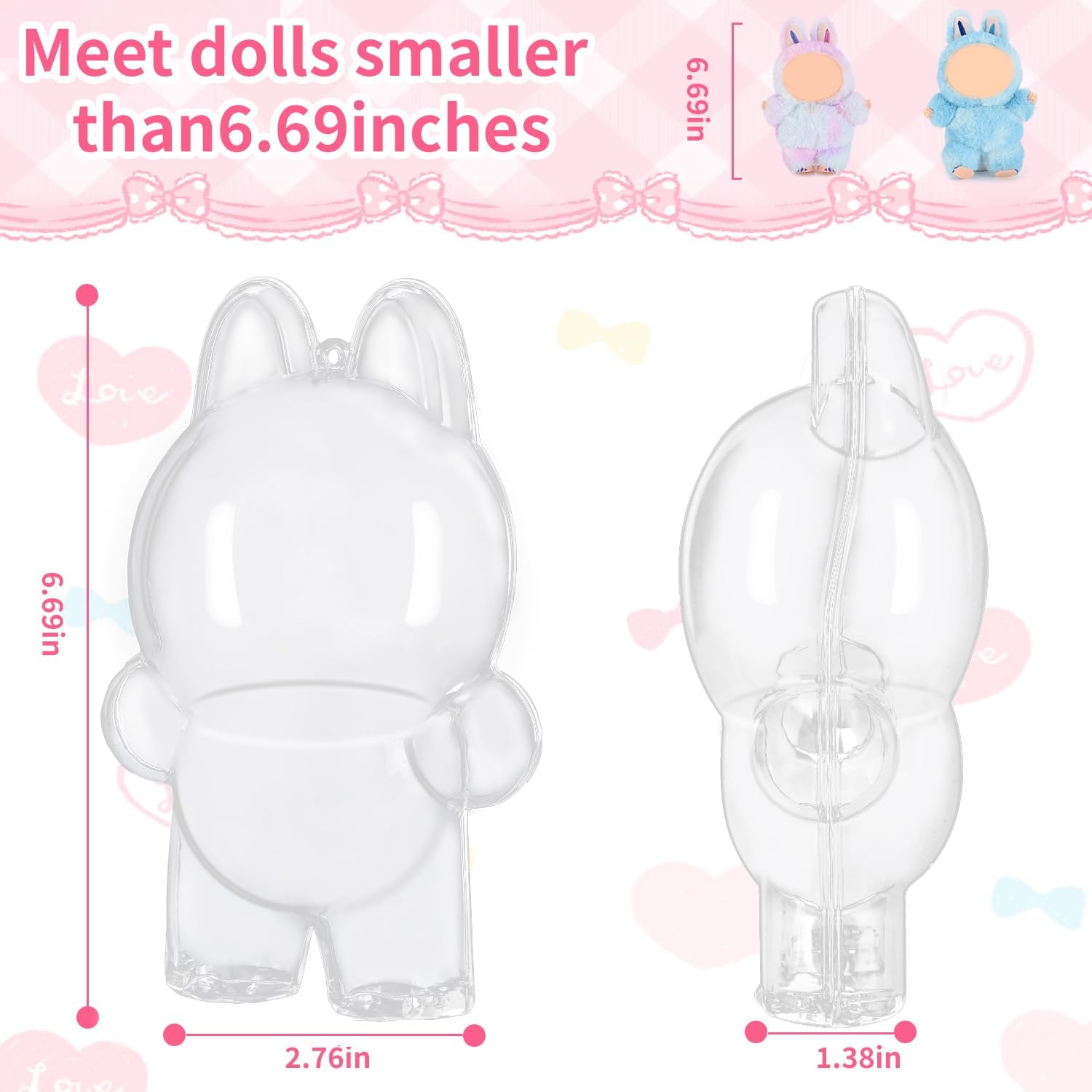 2PCS Protective Case Compatible with LABU Doll,Storage Pouches PVC Bag