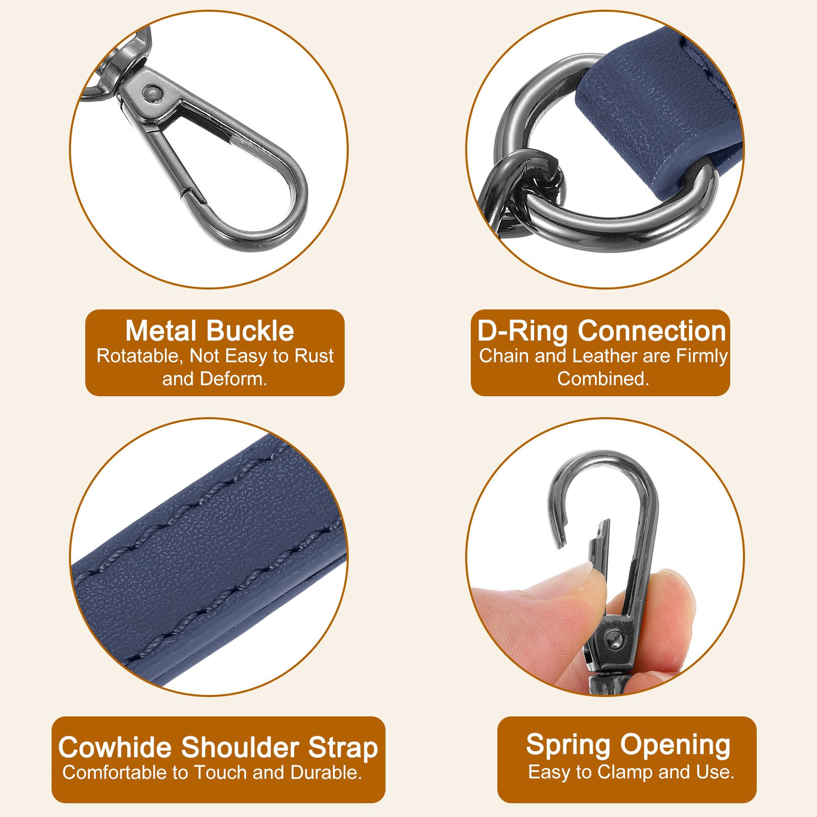 Adjustable Leather Chain Straps, 49" Purse Chain Strap (Dark Blue, Grey)
