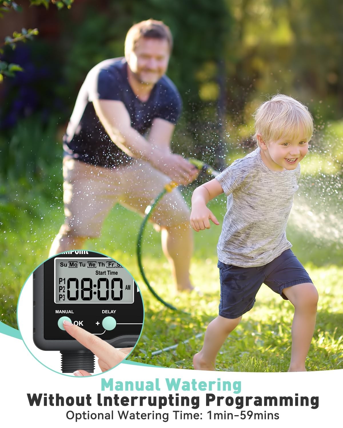 "3-Program Sprinkler Timer with Brass Inlet for Automatic Lawn Irrigation"