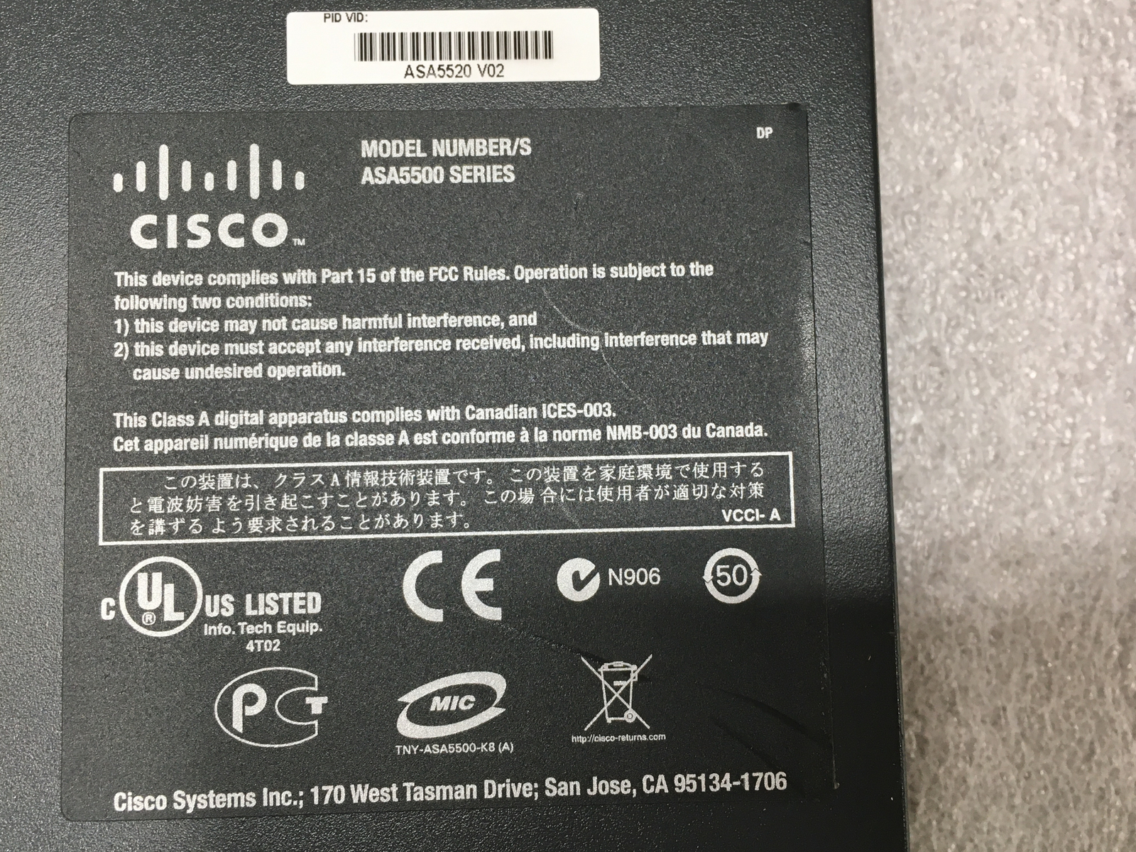 Cisco ASA5520 V02 Adaptive Security Appliance Firewall TESTED AND RESET
