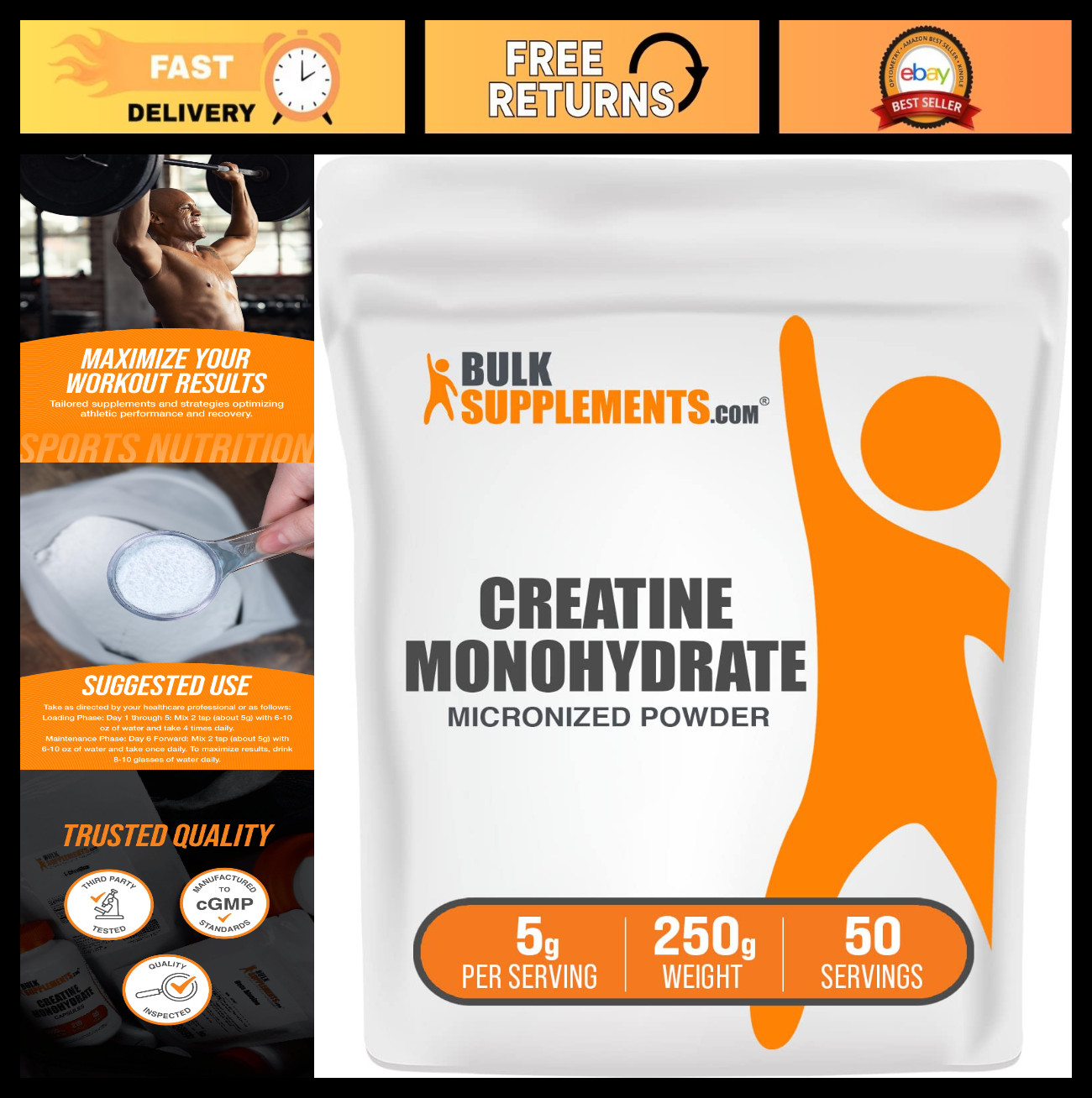 Micronized Creatine Monohydrate Powder - Unflavored, Pure & Gluten-Free, 250g