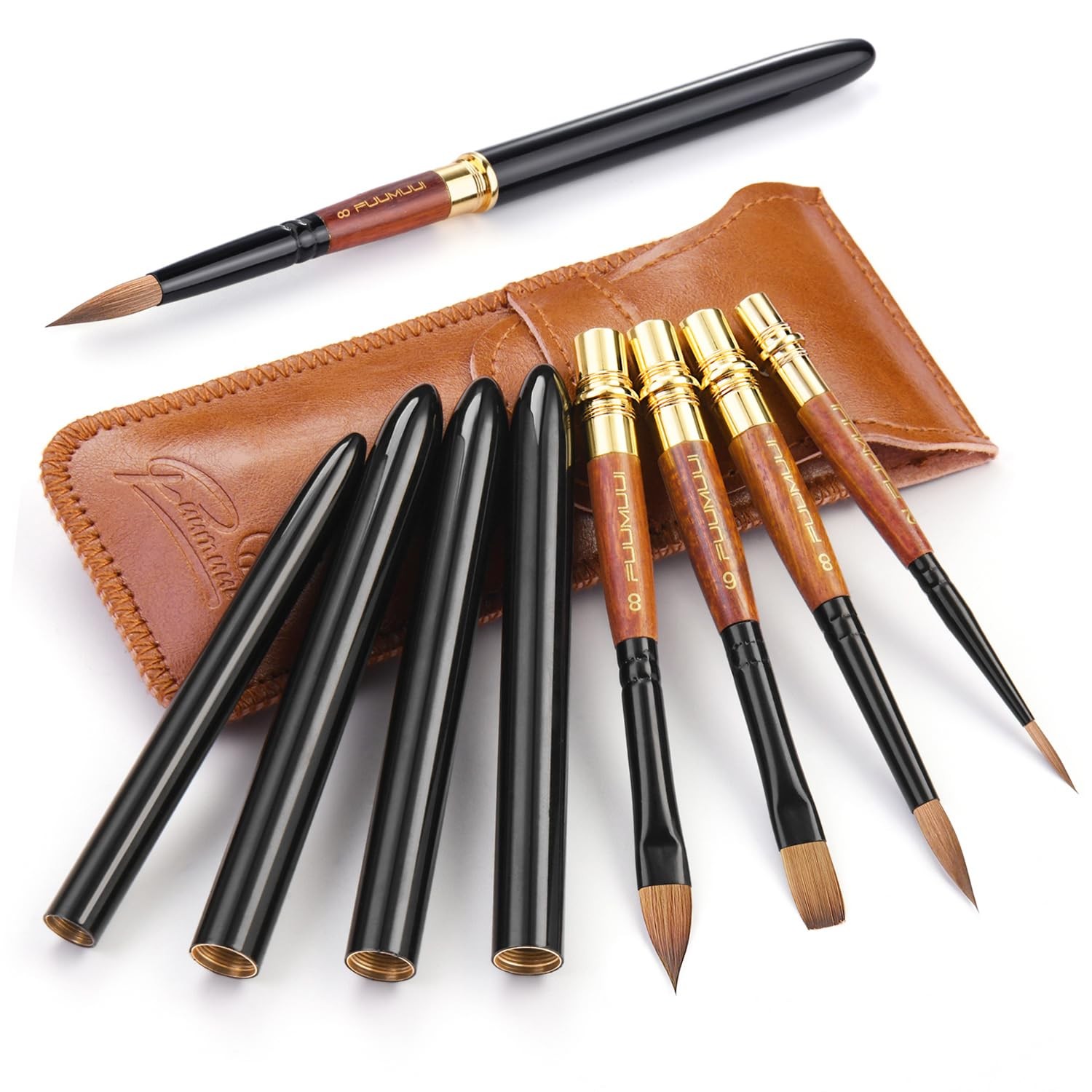 Sable Travel Watercolor Brushes, Fuumuui 4pcs Elegant Large, Black-4pcs