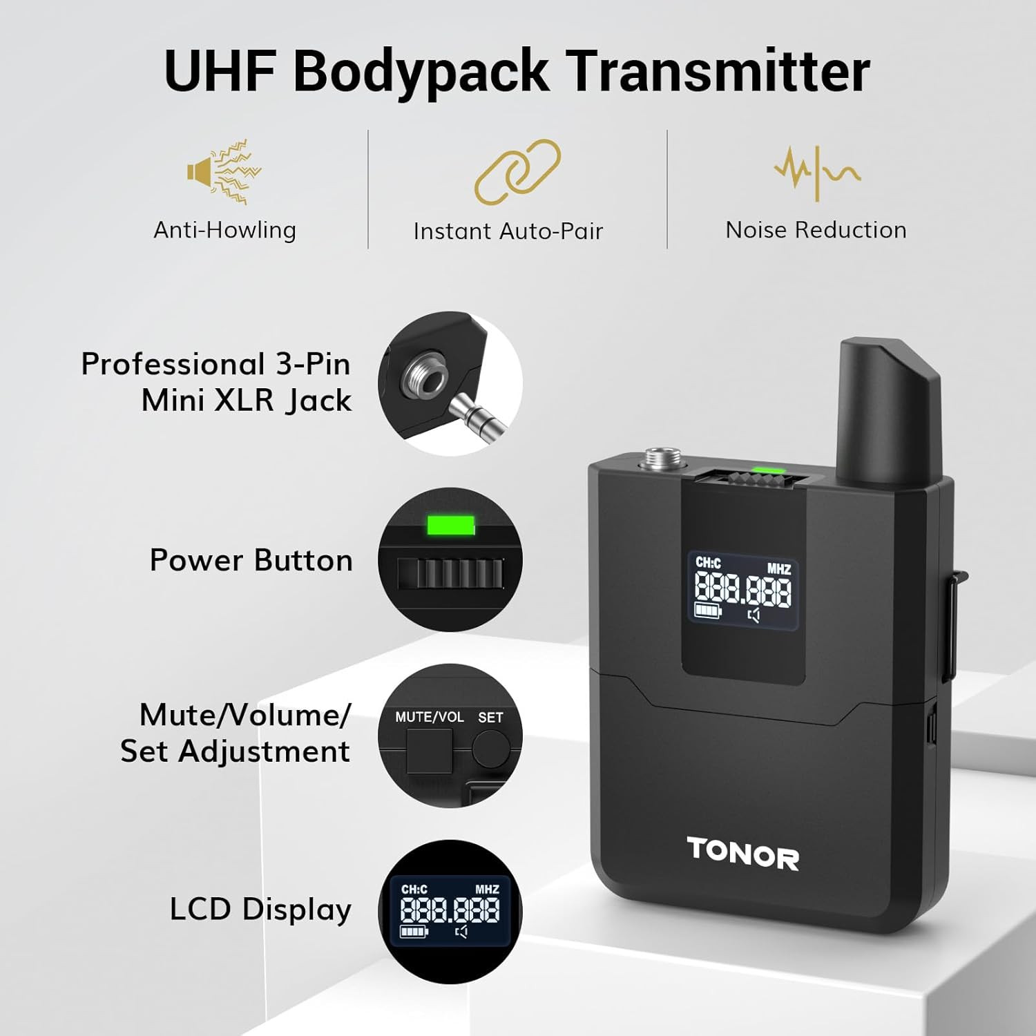 Wireless Microphone System, 4 * 10-Channel UHF Cordless Handheld Mic Set with He