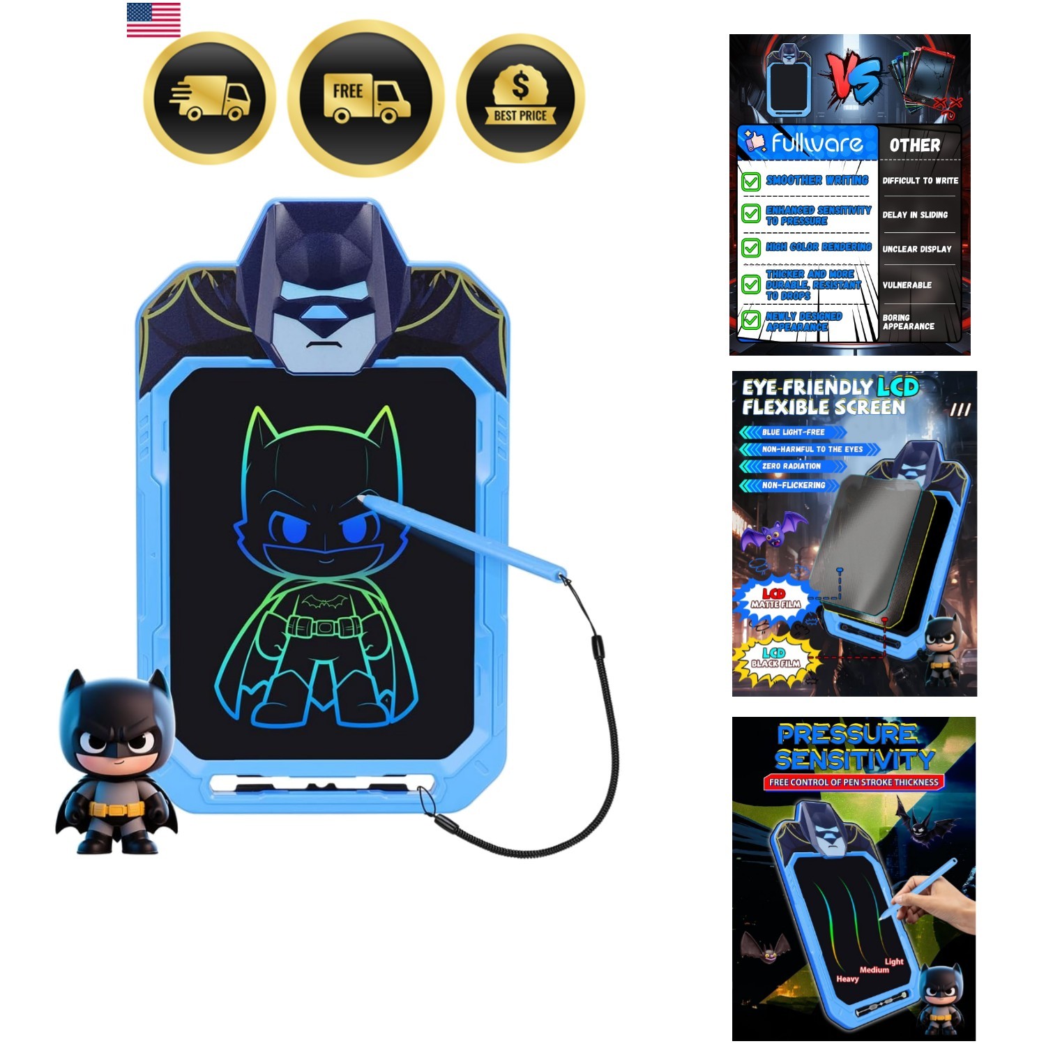 LCD Writing Tablet for Kids 10 Inch Bat Hero for Toddler 3 4 5 6 7 8 - Paint,...