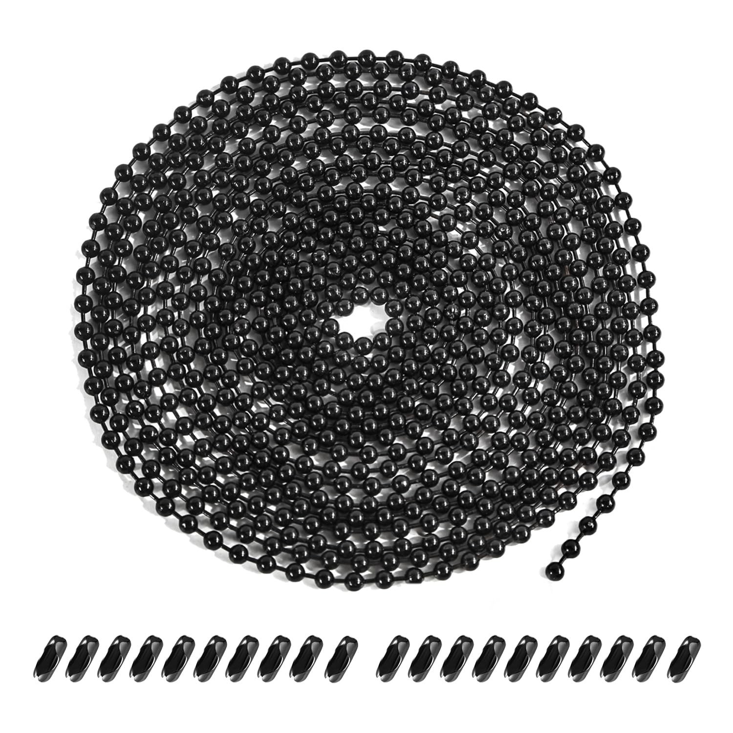 Black Ceiling Fan Pull Chain, 120" Extra Long Rust Proof 3mm Beaded Ball Ligh...