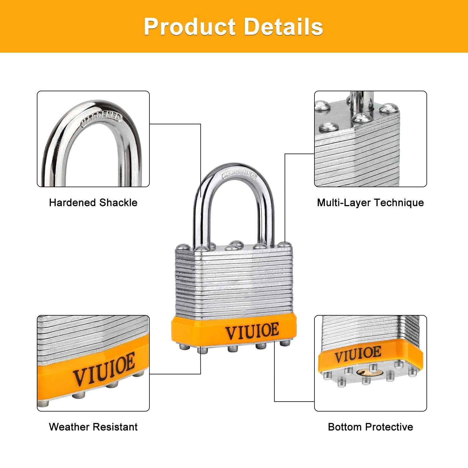 4 Pcs Laminated Padlocks with Same Key for Door, Luggage, Gate, Storage, Fenc...