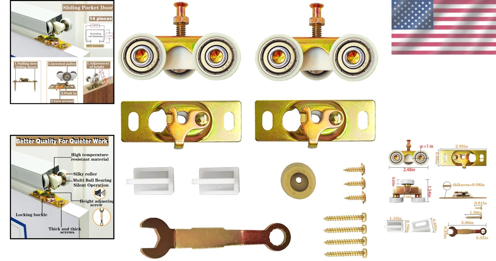 Smooth Sliding 1" Pocket Door Rollers - 2 Pack with Quick Release Installation