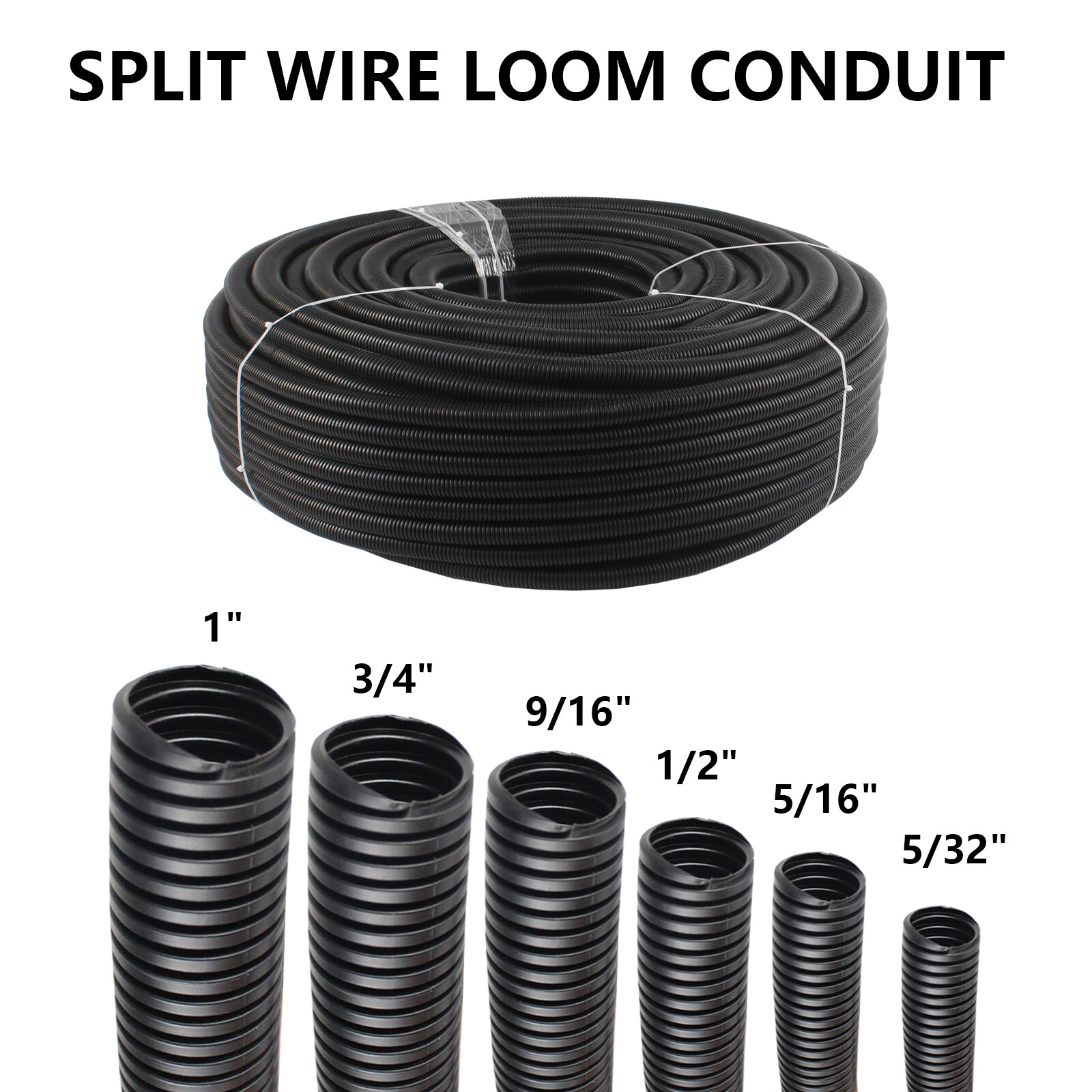 Split Wire Loom Flexible Conduit Sleeve Tube Harness Cable Protector Cover Lot