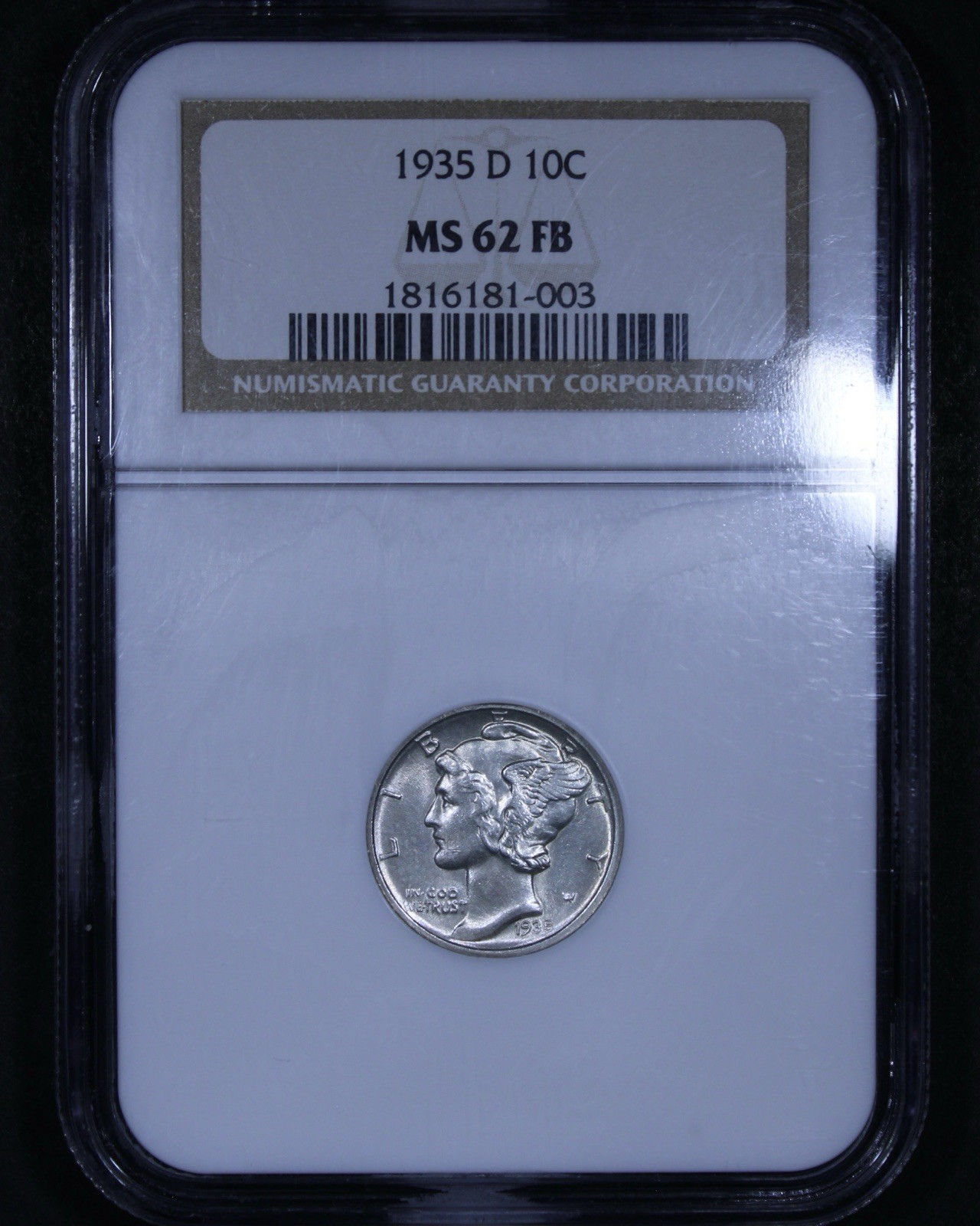 1935-D Mercury Dime - 10c NGC MS62 FB - Full Bands - Affordable Example!