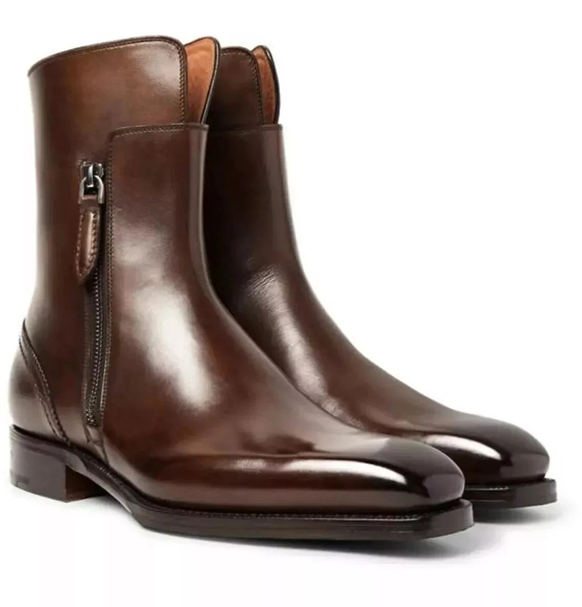 Turkish Handmade Pure Leather Ankle Zipper Boots For Men Ankle Dress Zipper Boot