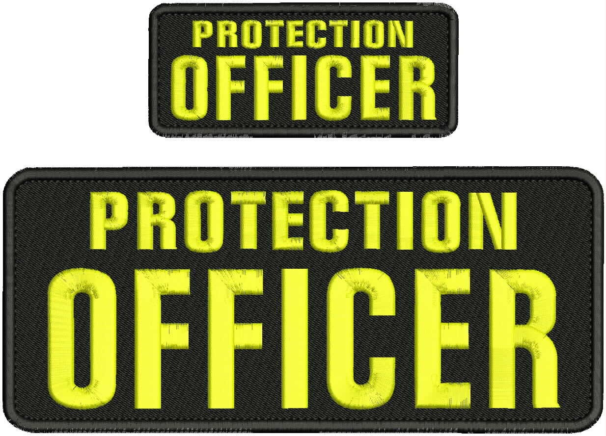 Collectible 2 Embroidery Patch Protection Officer 4x10 &2x5 Yellow on black