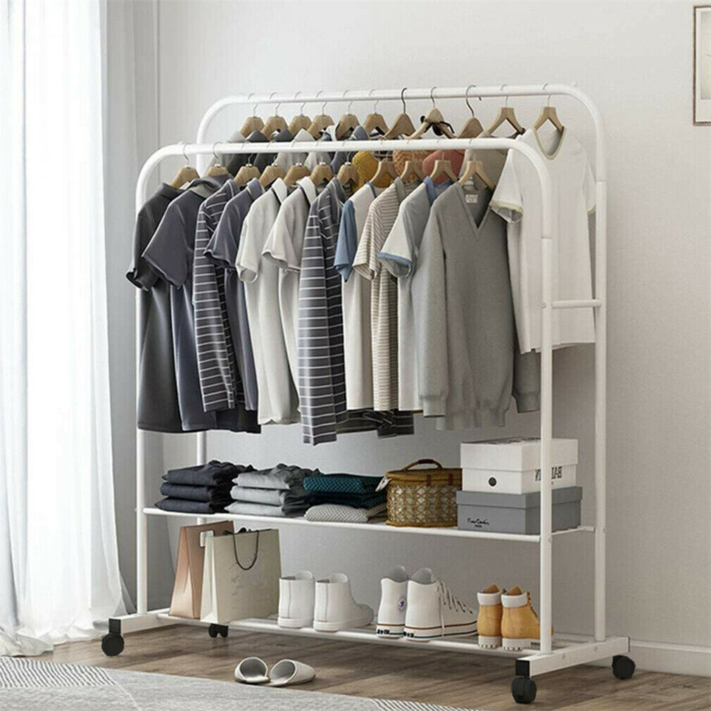 Industrial Pipe Metal Clothes Rail Heavy Duty Garment Hanging Rack Shoe Shelives