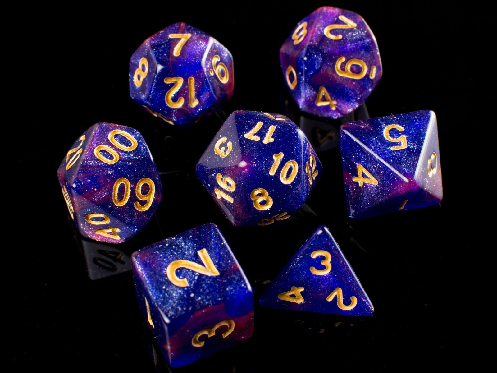 Cosmic Iris Dice - Blue and Purple Glitter Acrylic Set of 7 DnD Dice