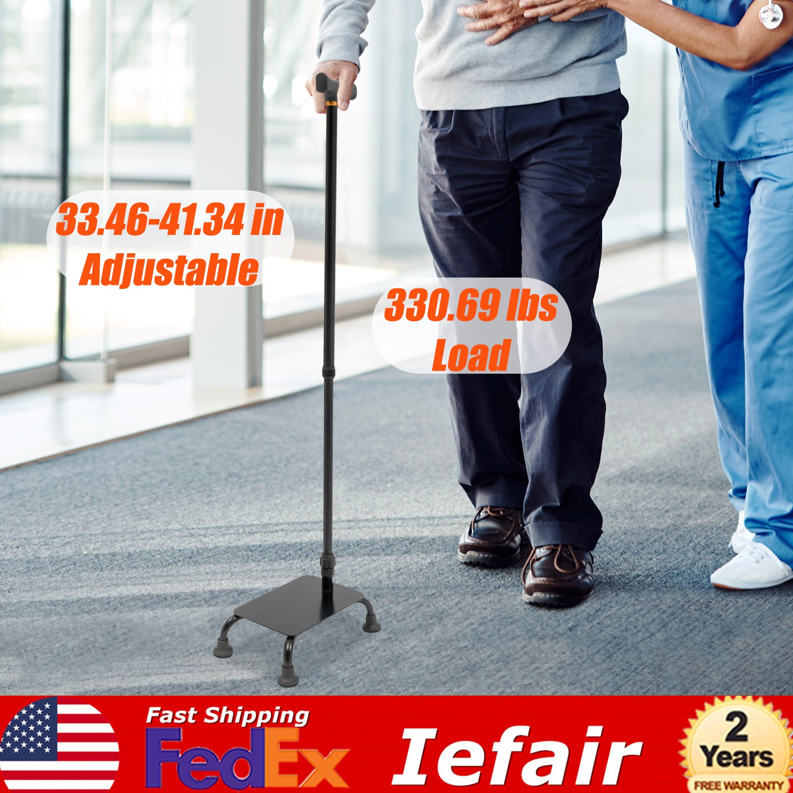 Adjustable Stair Climb Assist Cane 330lbs Capacity 4-Legged Aluminum Alloy &Iron