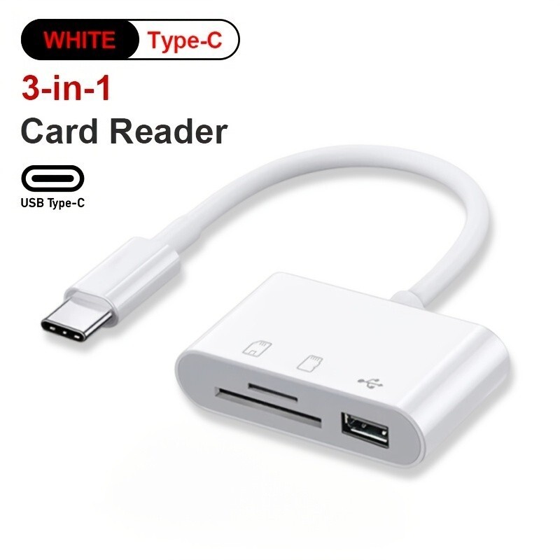 3-Port Usb-C/Micro USB Card Reader, Data Transfer Reader, Storage Card Reader wi