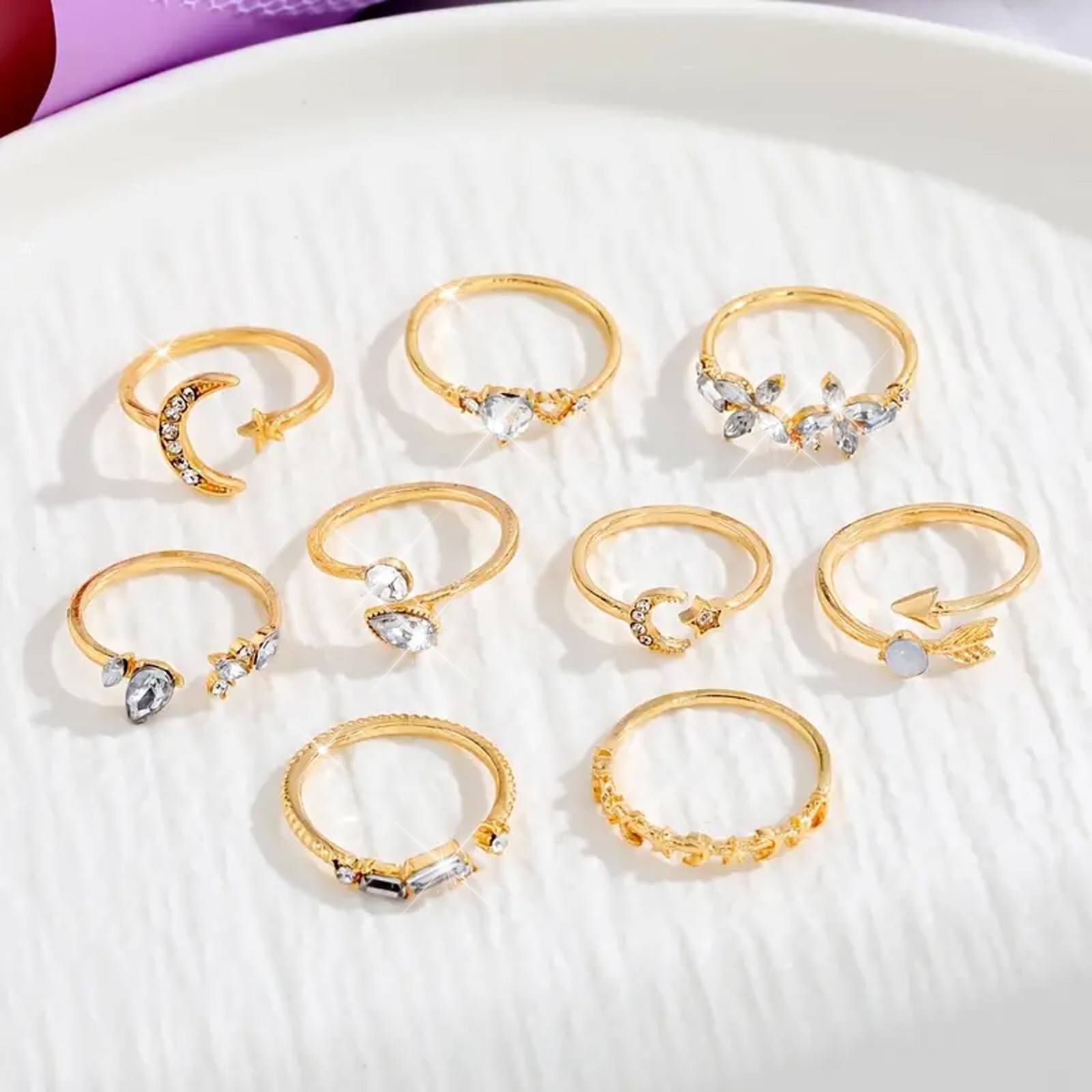 Dcfywl731 Gold Stackable Knuckle Rings Set for Women Boho Retro Star Moon Hea...