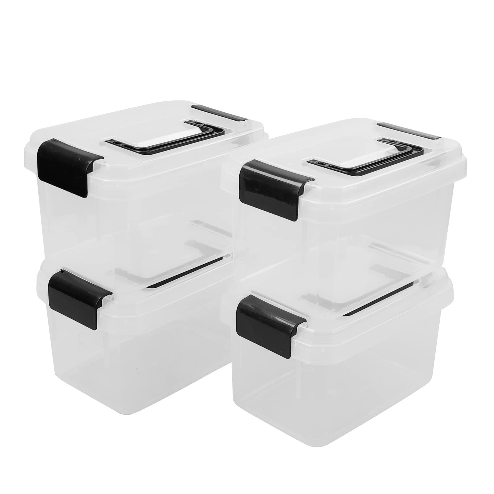 2.5 Quart Plastic Latching Box Clear Bin With Black Handle 4 Packs