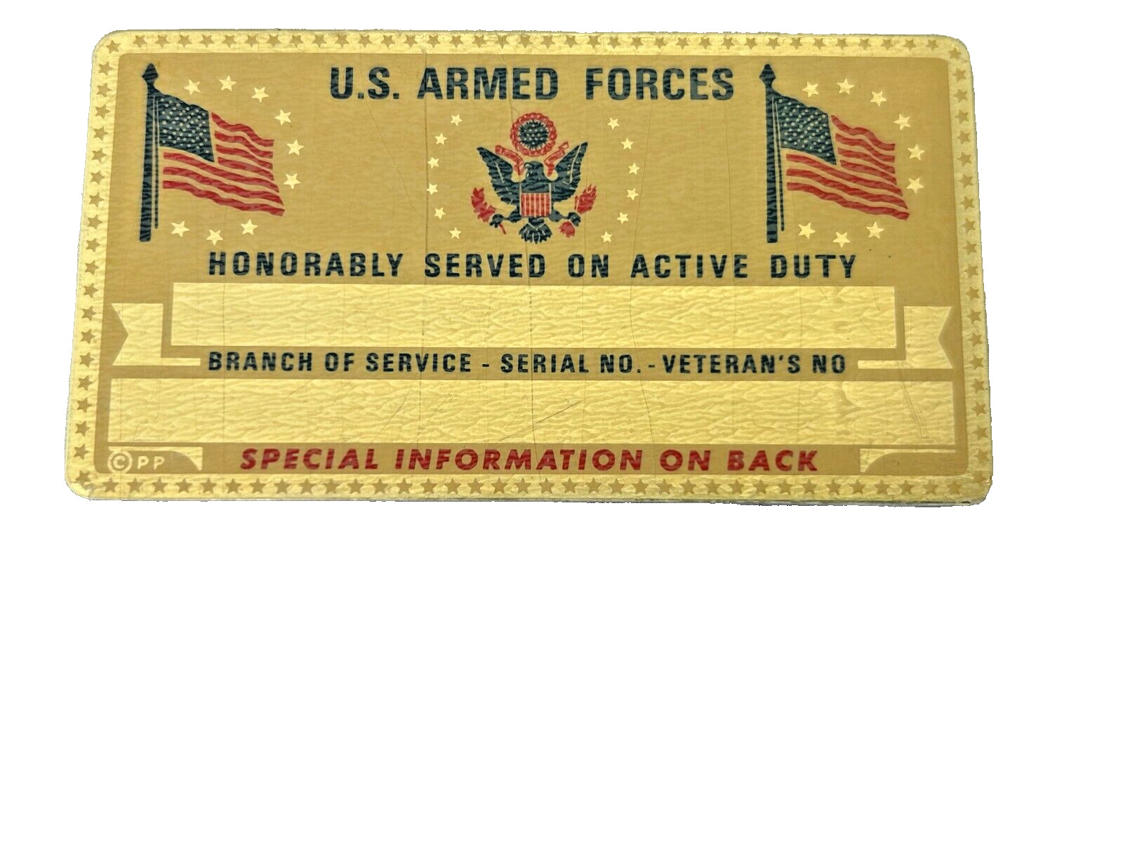 Metal US Armed Forces Military Social Security ID Blank Card