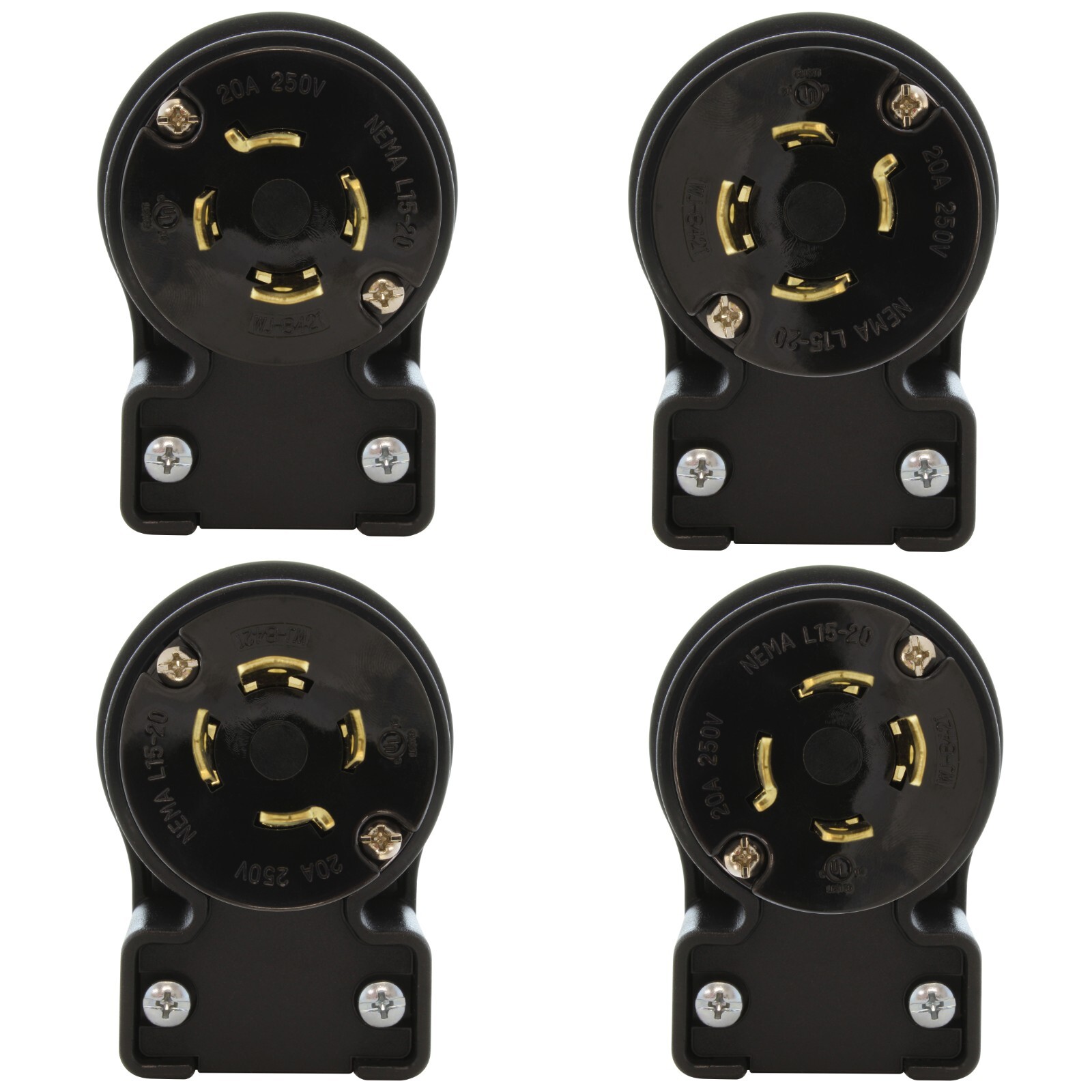 20A 250V 3-Phase NEMA L15-20P Locking Right Angle Male Plug Assembly