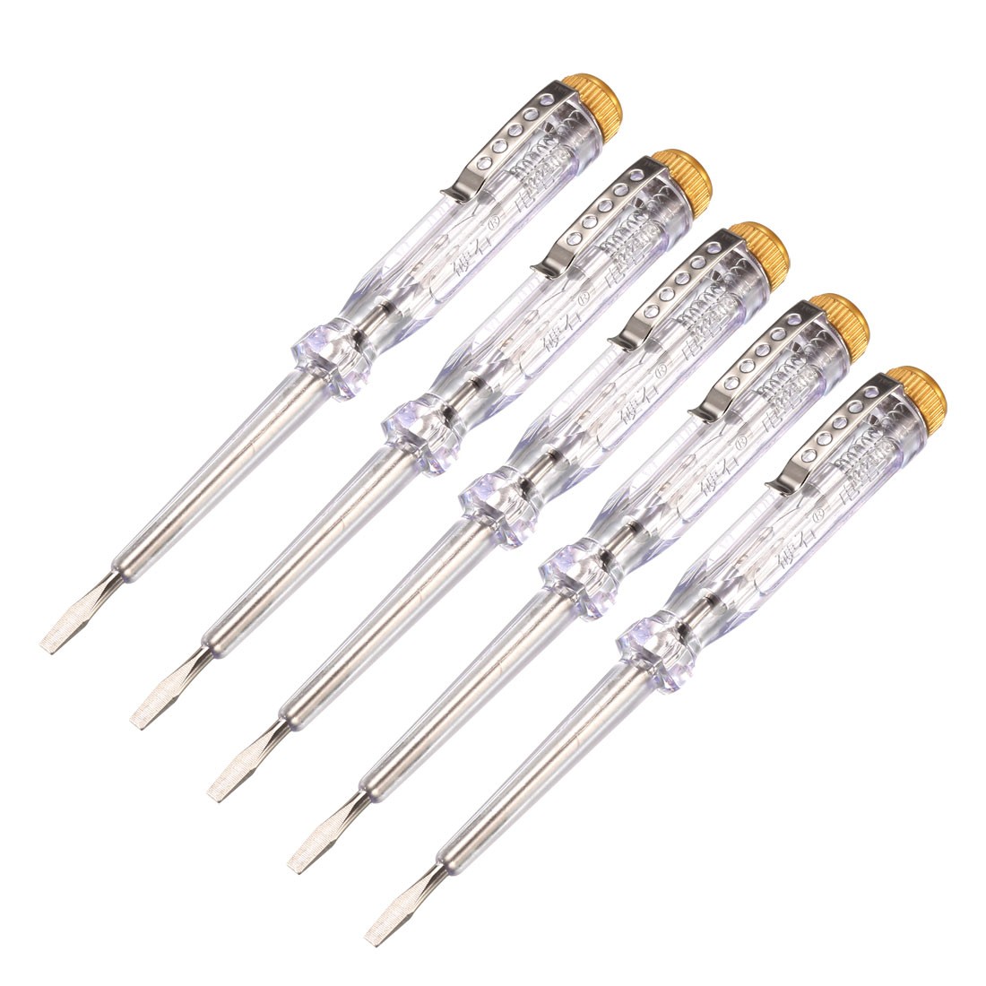 5 Pcs AC100-500V 3mm Slotted Voltage Test Screwdriver with 141mm Length Clip