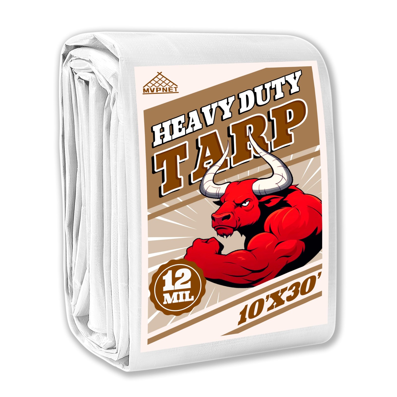 Waterproof Tarp 10x30 Feet 12mil Heavy Duty UV Resistant White MVPNET
