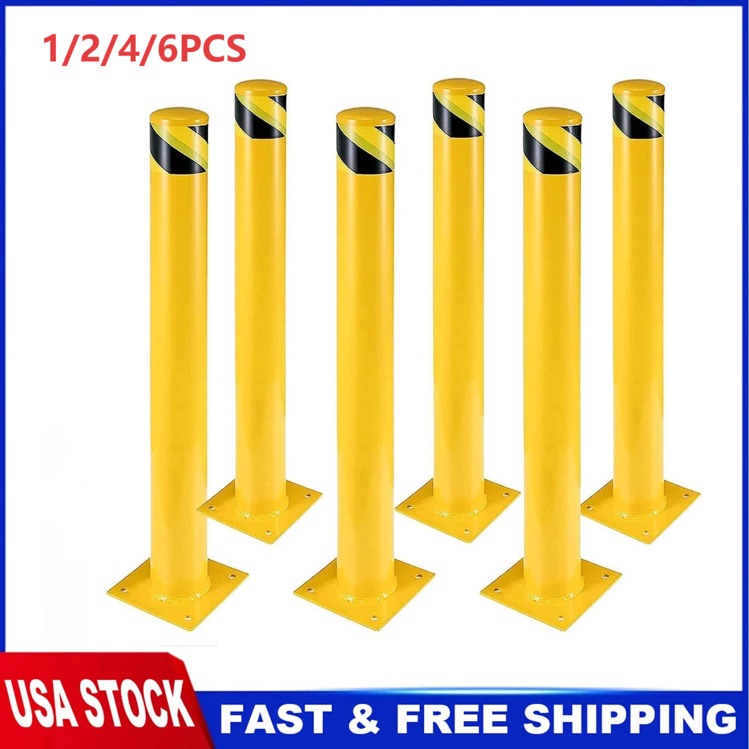1/2/4/6 PCS Outdoor Safety Bollard 42 Inch Yellow Q235 Steel Post Pipe Barrier