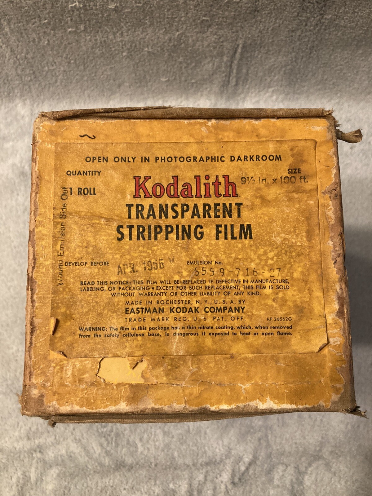 Vintage Kodak Kodalith Transparent Stripping Film Box 1956, Box Only, Empty Box.