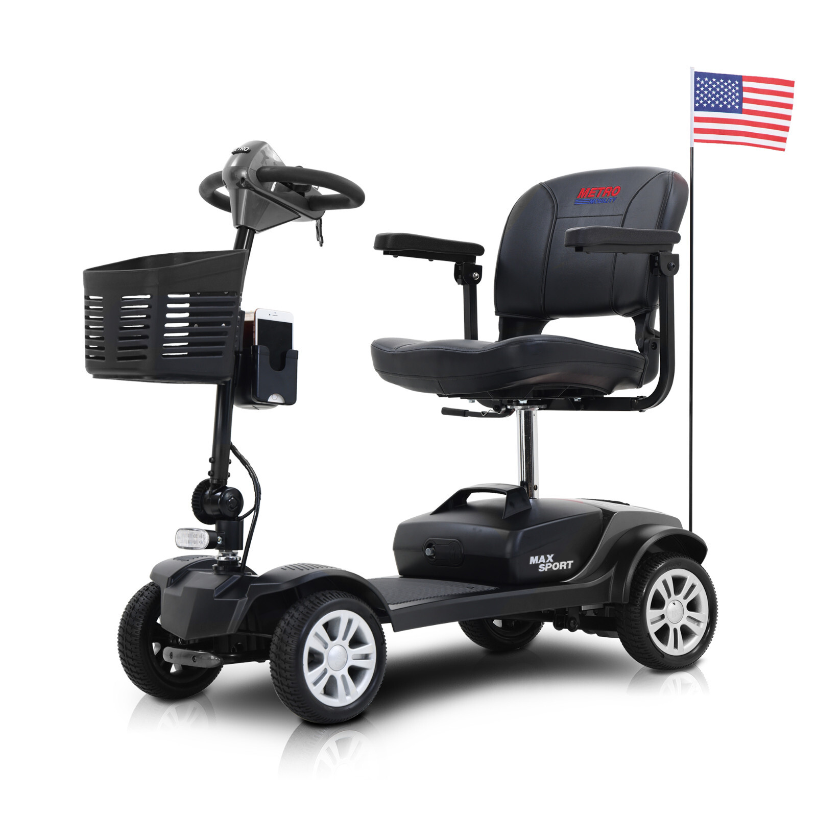 MAX SPORT 4 Wheels Foldable Compact Mobility Scooter with Cup & Phone Holder, US