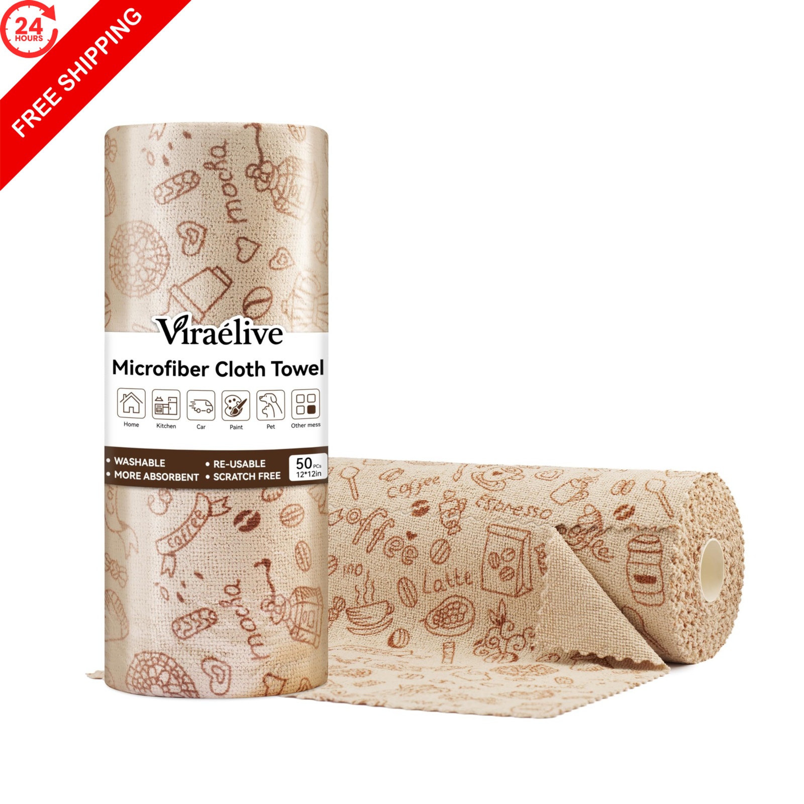 Viraélive Microfiber Cleaning Cloth Roll, 50 Medium, Afternoon Treats