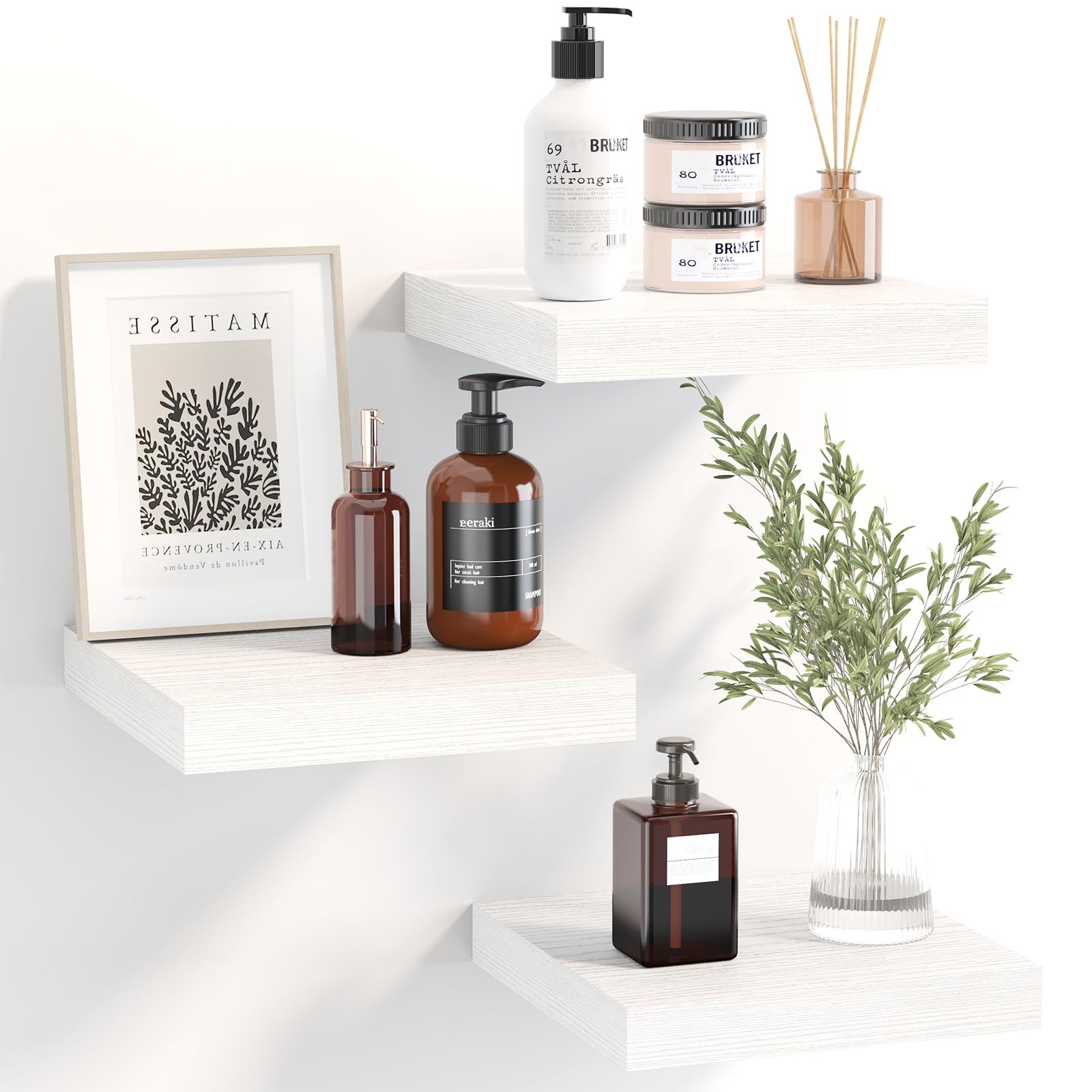 New Best Fixwal 8inch Floating Shelves for Wall, Small White Wall Mounted Shelf