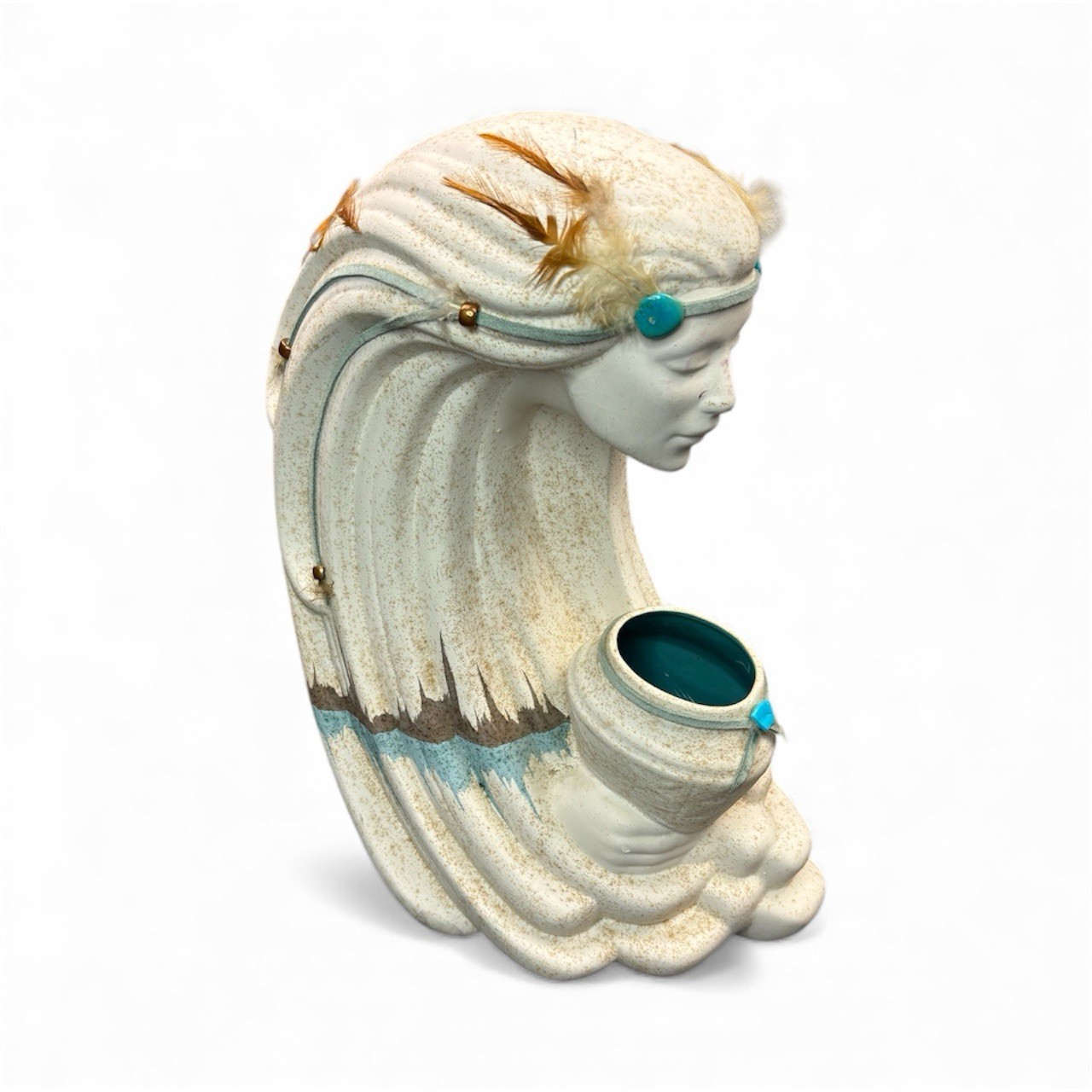Vintage Cast Ceramic Southwestern Western Wind Woman Spirit Succulent Planter