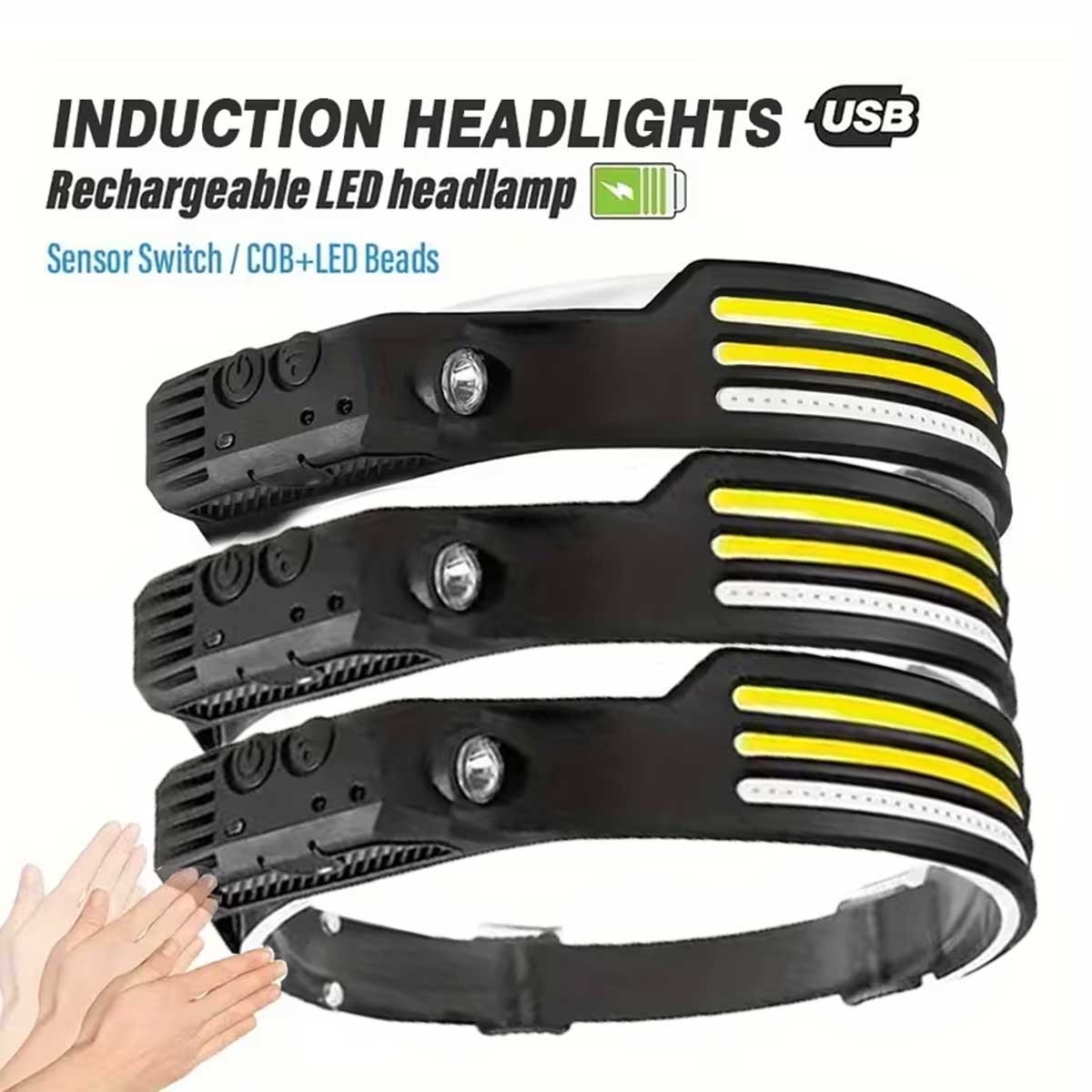 COB LED Headlamp USB Rechargeable Waterproof Head Torch Outdoor Camping Working