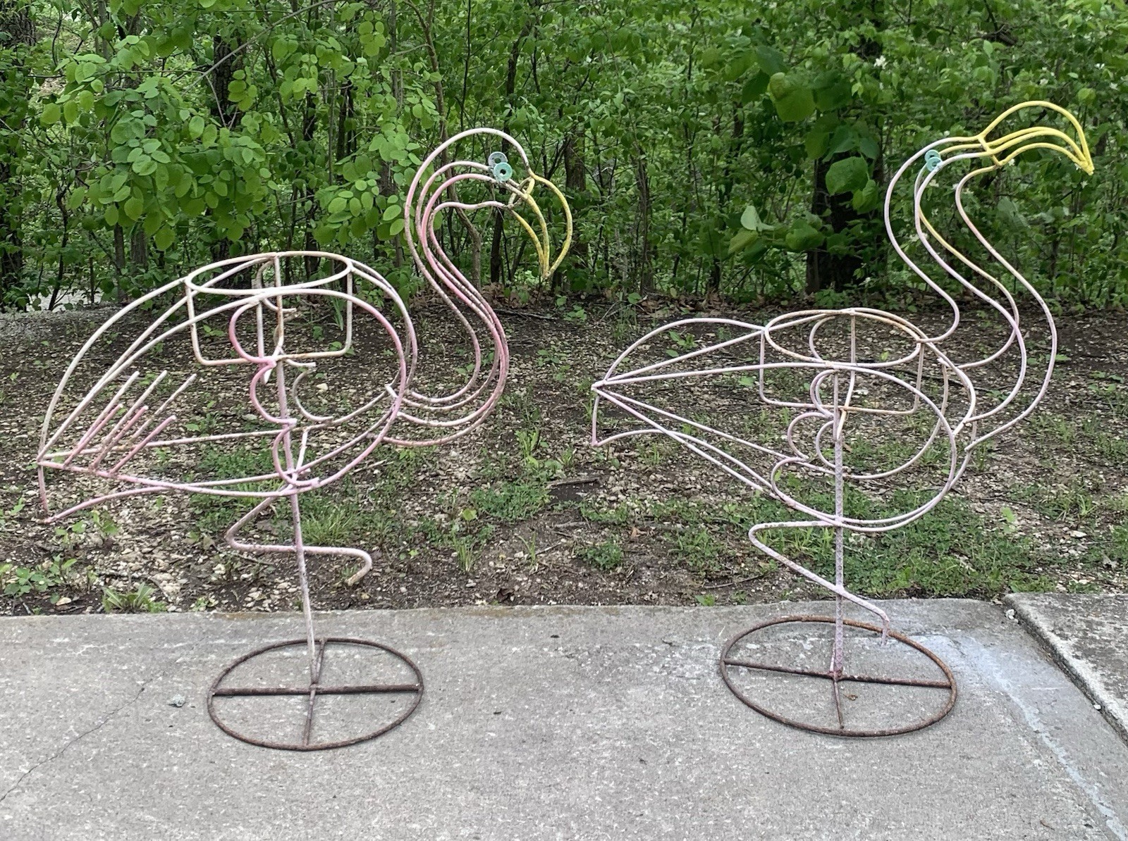 Scarce Vintage Pair Flamingo Planters Mid Century Modern Garden Sculptures
