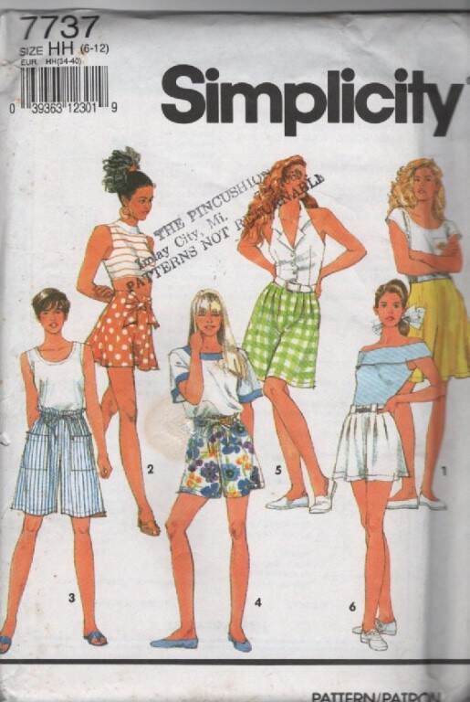 7737 SIMPLICITY MISSES SET OF SHORTS IN 2 LENGTHS SZ 6-12
