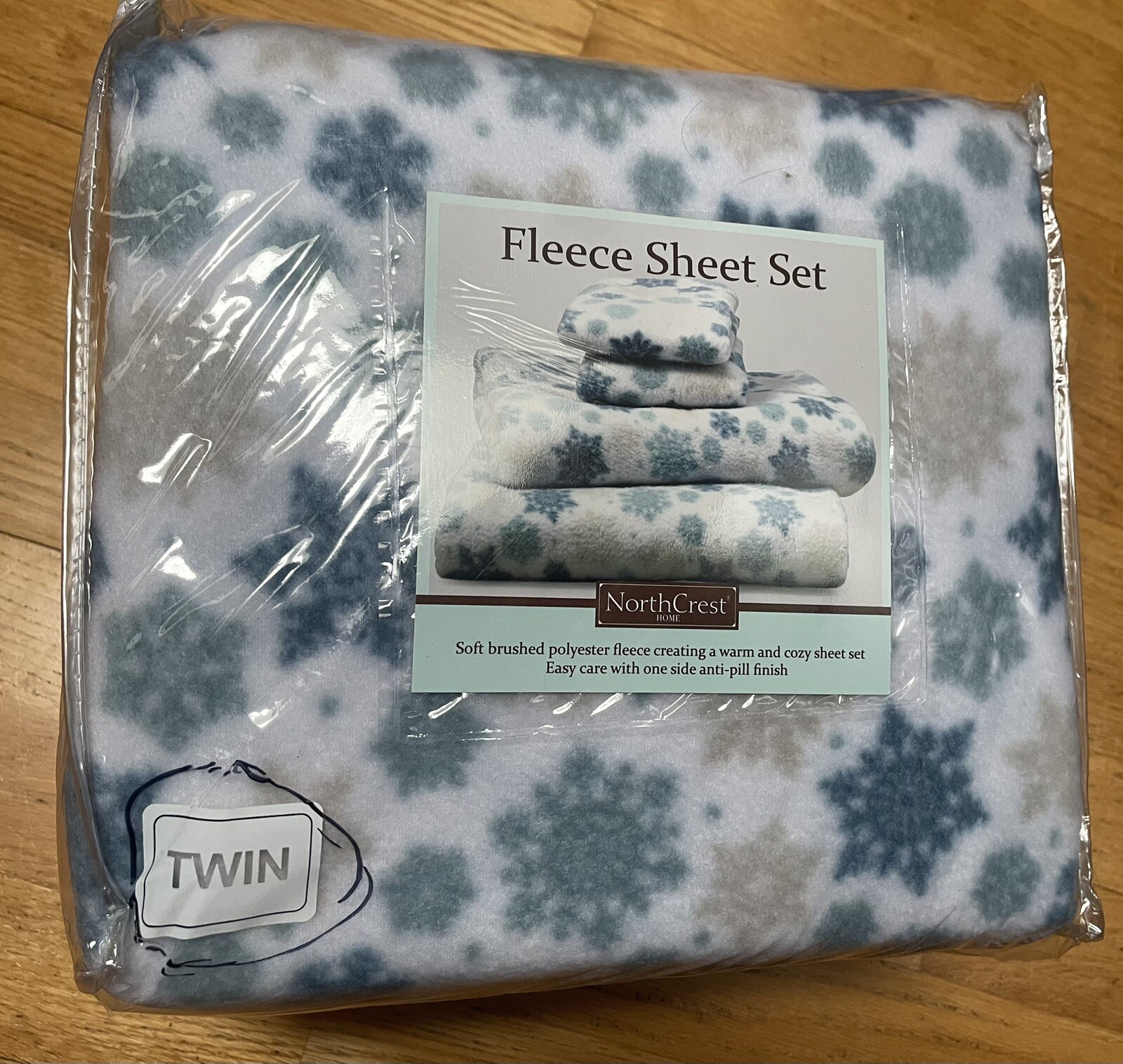 North Crest Blue Snowflake Twin Flannel Sheet Set New Sealed Toasty Warm