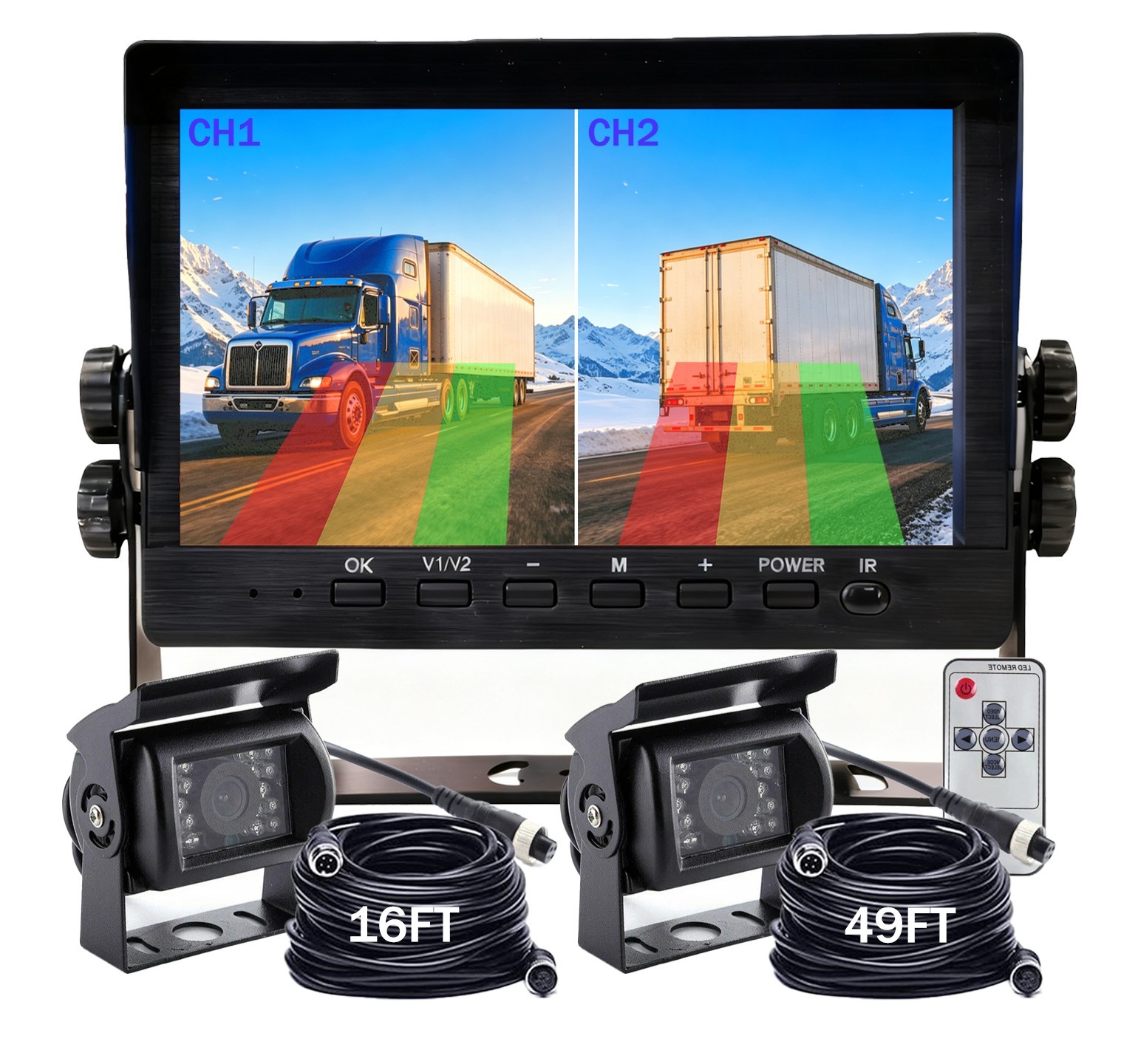 1080P 4 PIN 7" Dual-channel Monitor DVR 2x Backup camera for RVs, Trucks, Vans