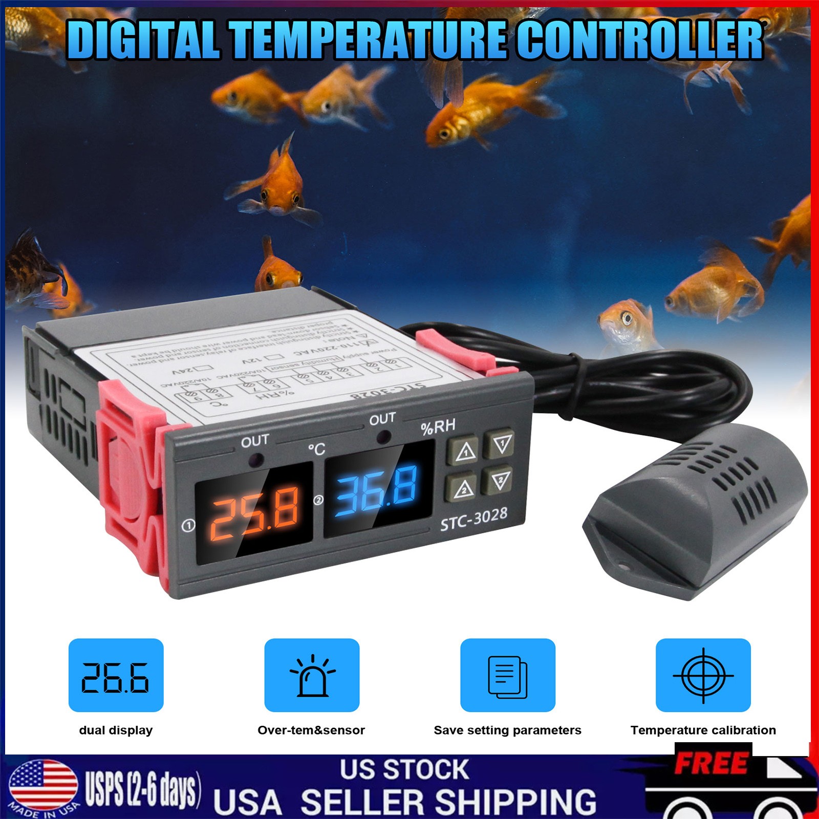 AC 110V Universal STC-3028 Digital Temperature Controller Thermostat w/ Sensor