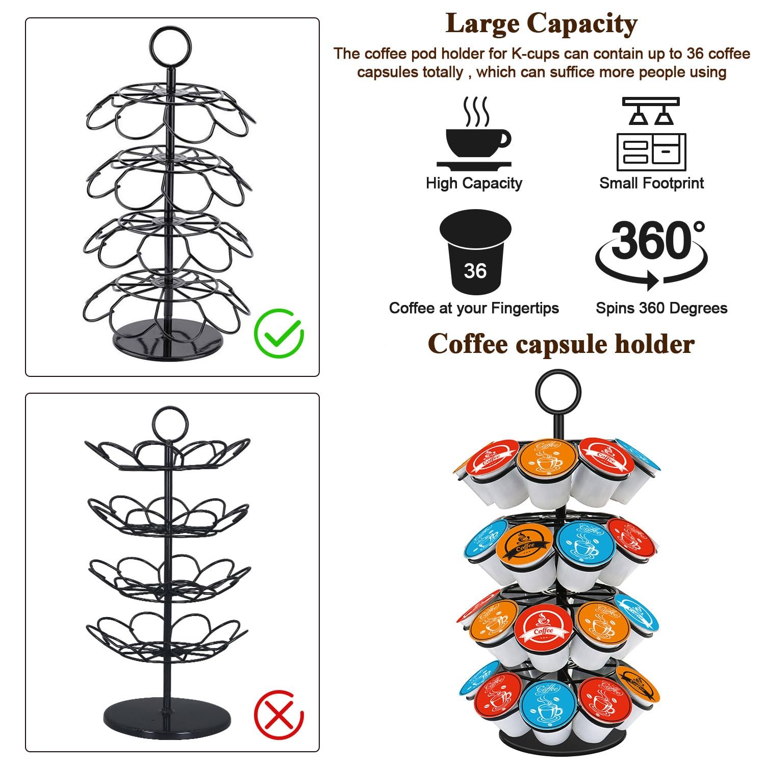 Coffee Pod Carousel Holder,Compatible with K-Cups Organizer Compatible with 3...