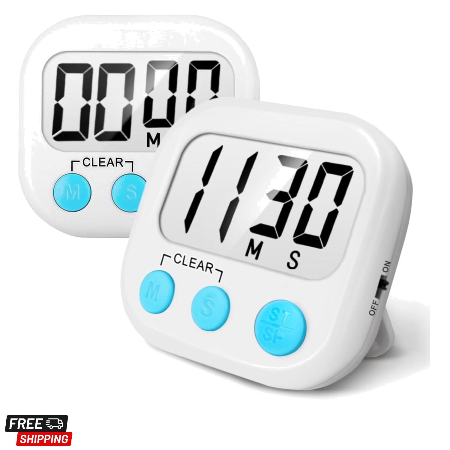 2 Pack Digital Kitchen Timer for Cooking Big Digits Loud Alarm Magnetic Backi...