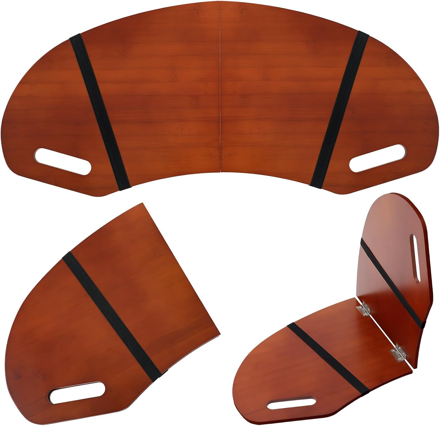 29.5" Wood Curved Lap Desk Table Tray with Handles Wooden Foldable