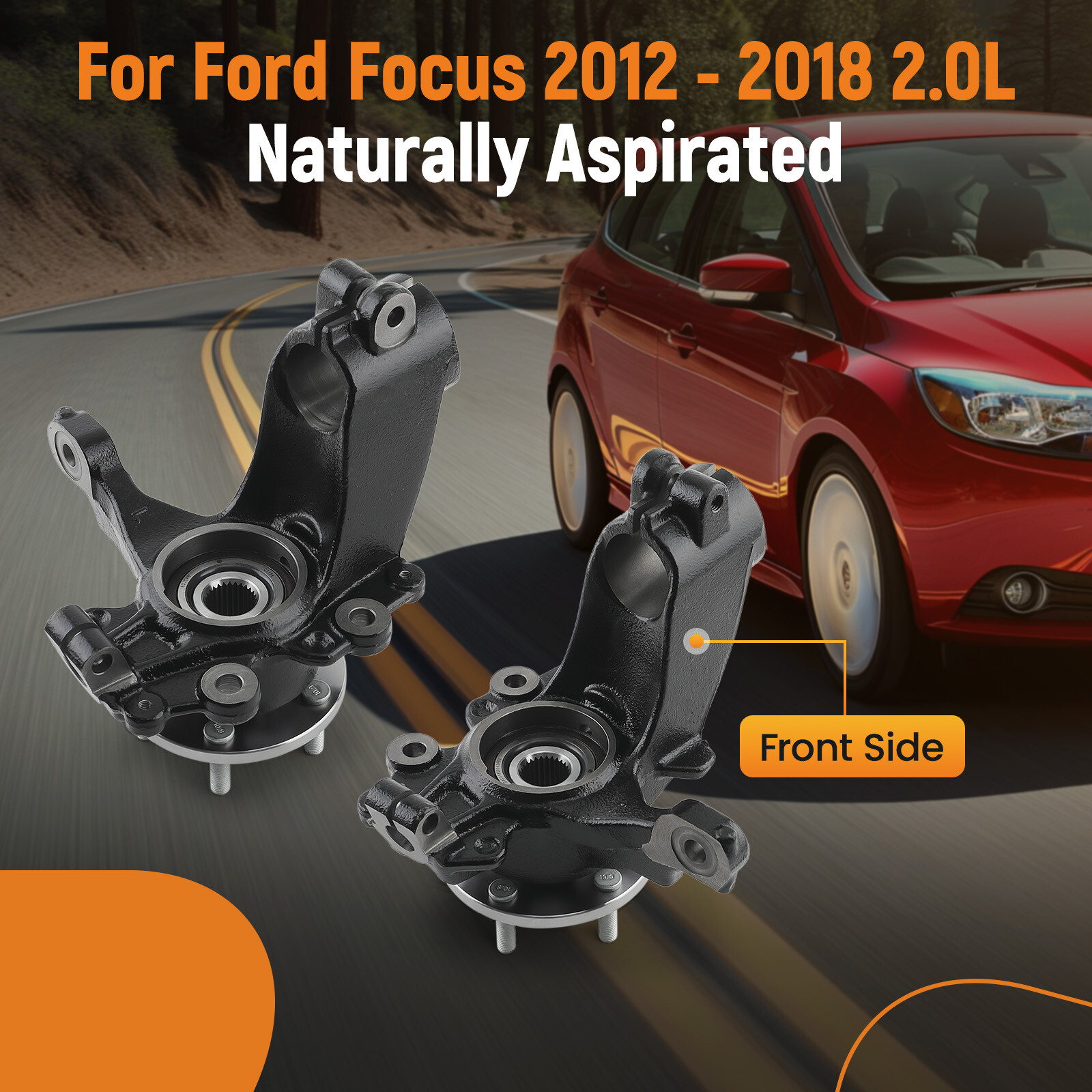 Pair Front Steering Knuckle&Wheel Bearing Hub Assembly Black For Ford Focus 2.0L