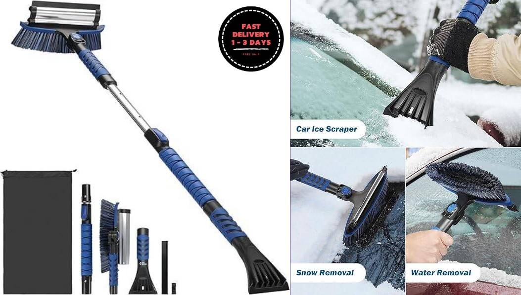 Cepillo para nieve y raspador de hielo extensible de 41,5″ cepillo raspador.2025