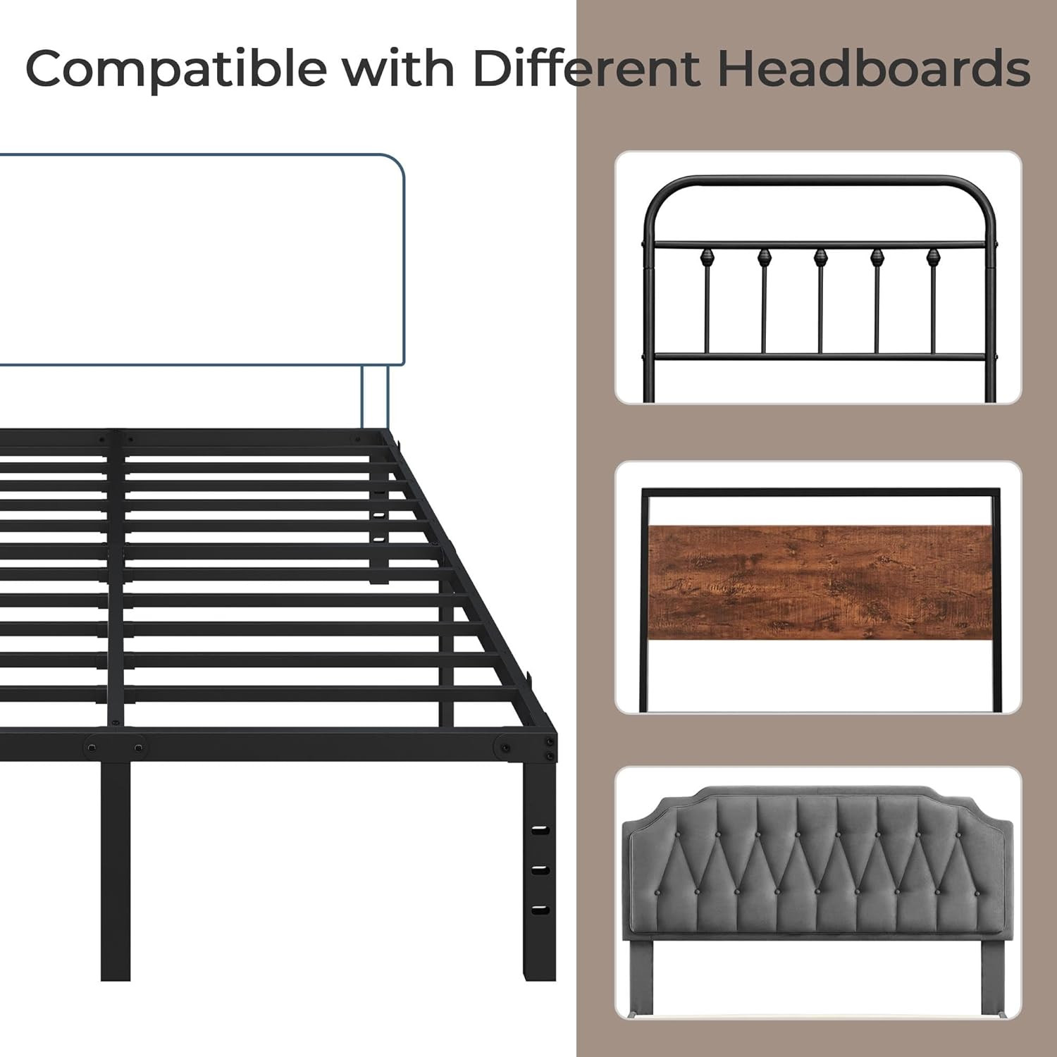 14" Metal Queen Platform Bed Frame with Storage, Easy Assembly, No Box Spring