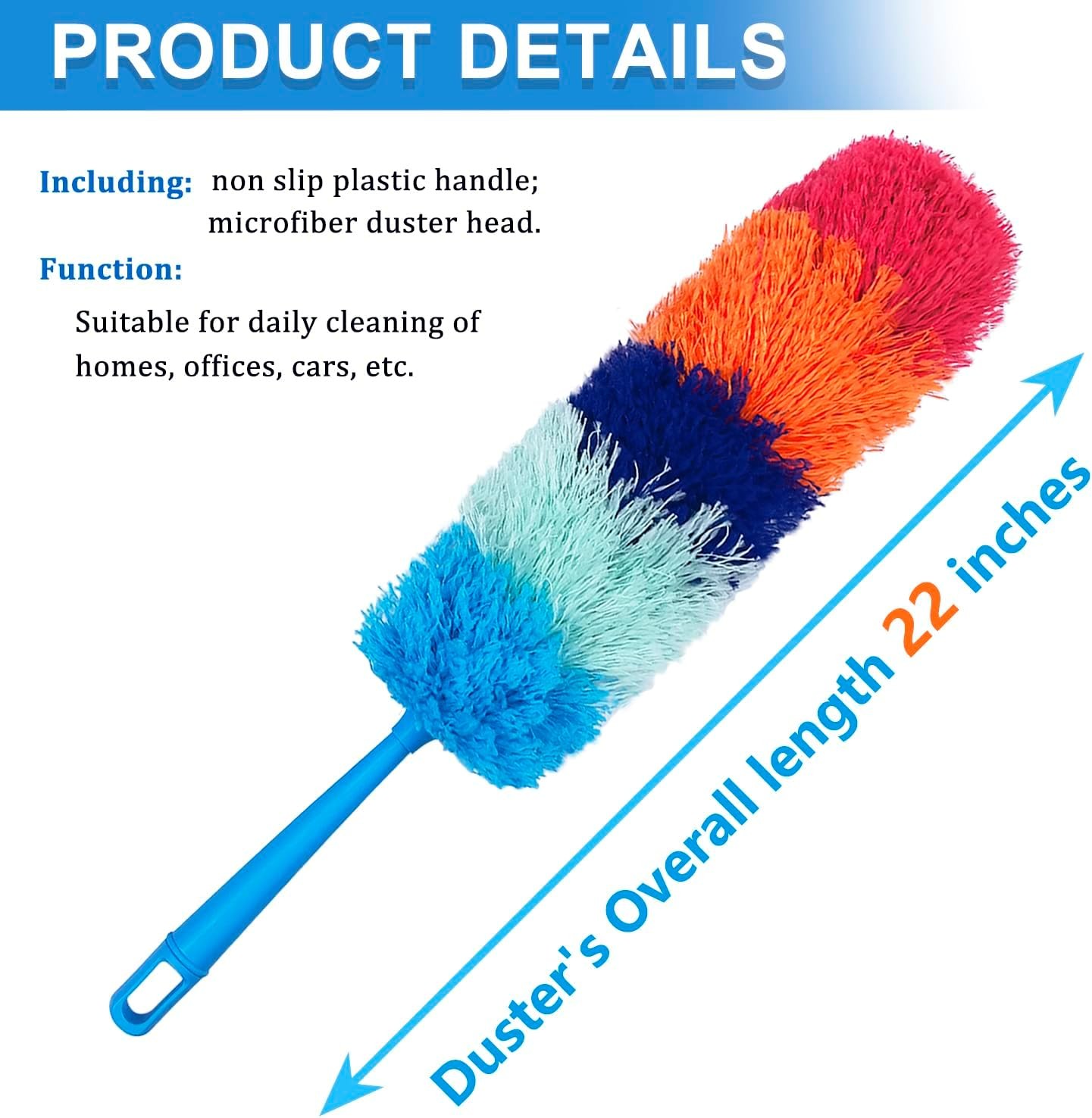 2 Pack 22-Inch Rainbow Reusable Microfiber Dusters,Bendable and Washable Feather