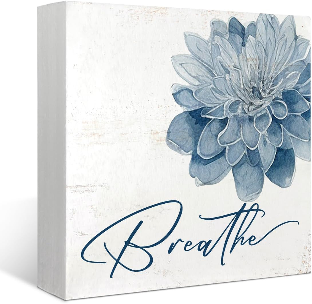 Blue Bathroom Decor,Spa Bathroom Decor and Accessories,Breathe Blue Flower Woode