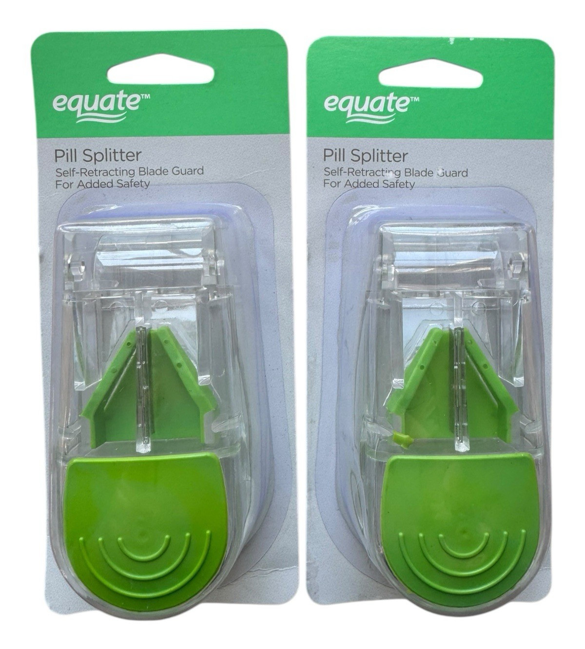 Lot of 2 Equate Self-Retracting Pill Splitter - Green