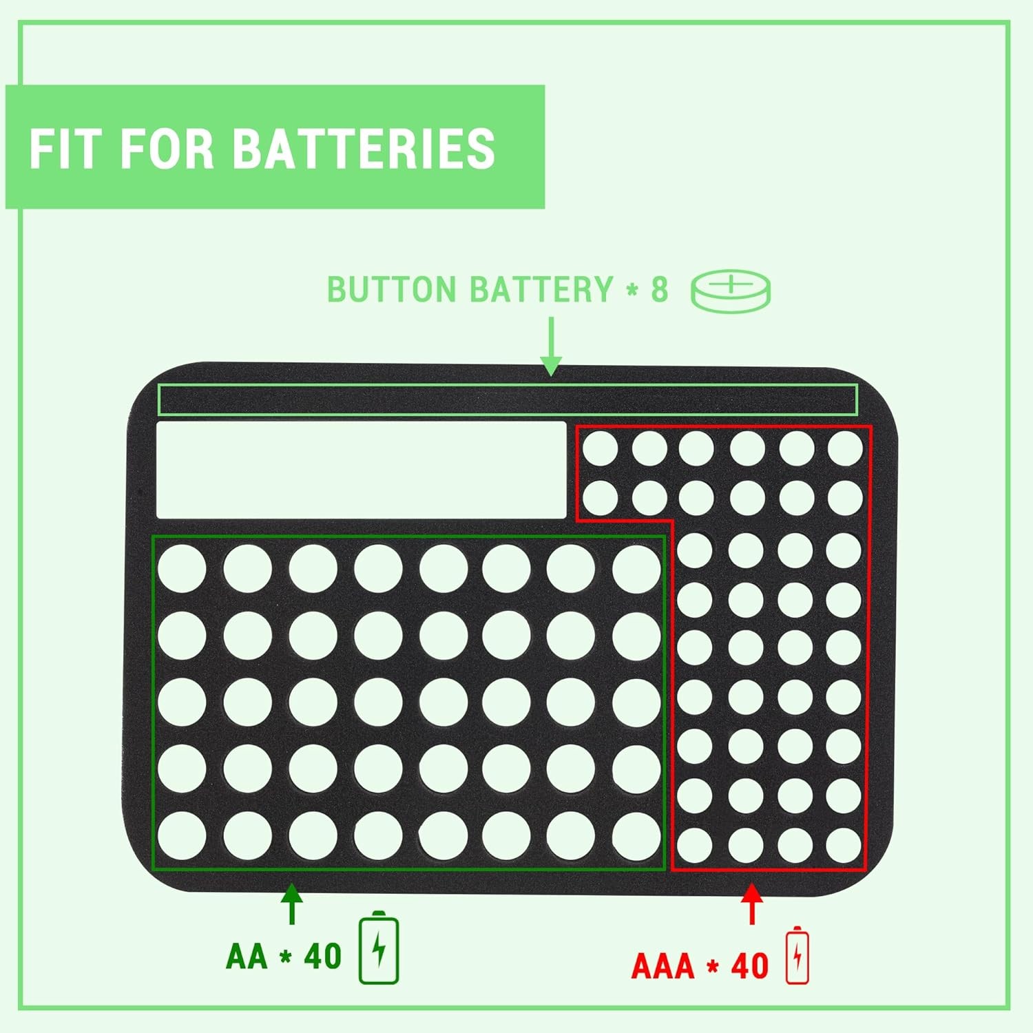 Battery Organizer Storage Case with Tester for AA AAA Button black-green