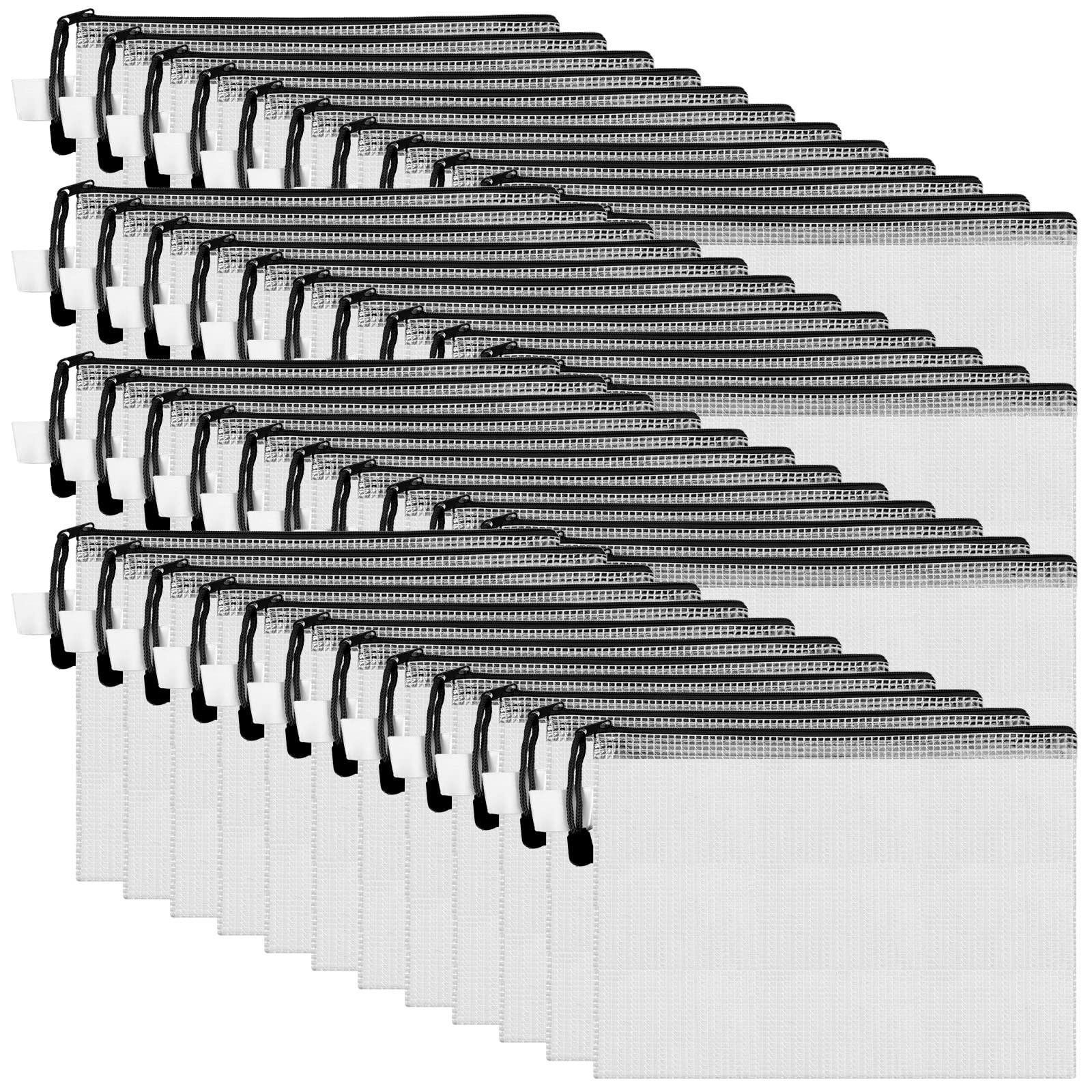 48 PCS Black A5 Mesh Zipper Pouch Plastic Clear Pencil Waterproof Bag