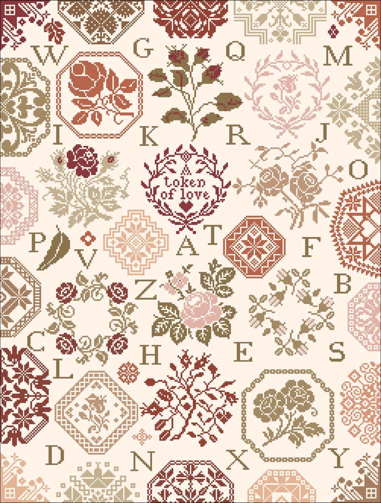 ROSE QUAKER Cross Stitch Pattern Vintage Sampler Nature Floral Token of Love DIY