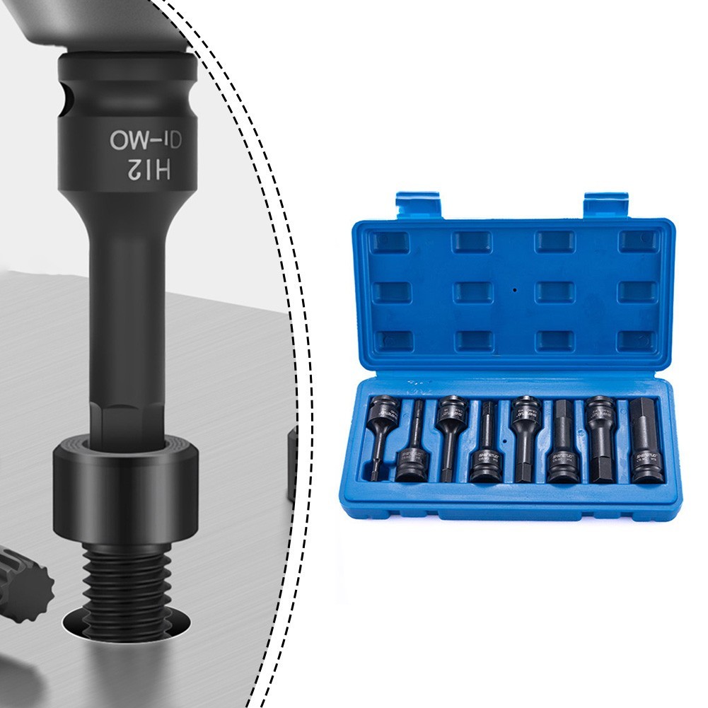 8 Piece 12 Inch Hex Bit Socket Set H5 H6 H8 H10 H12 H14 H17 H19 Sturdy Steel